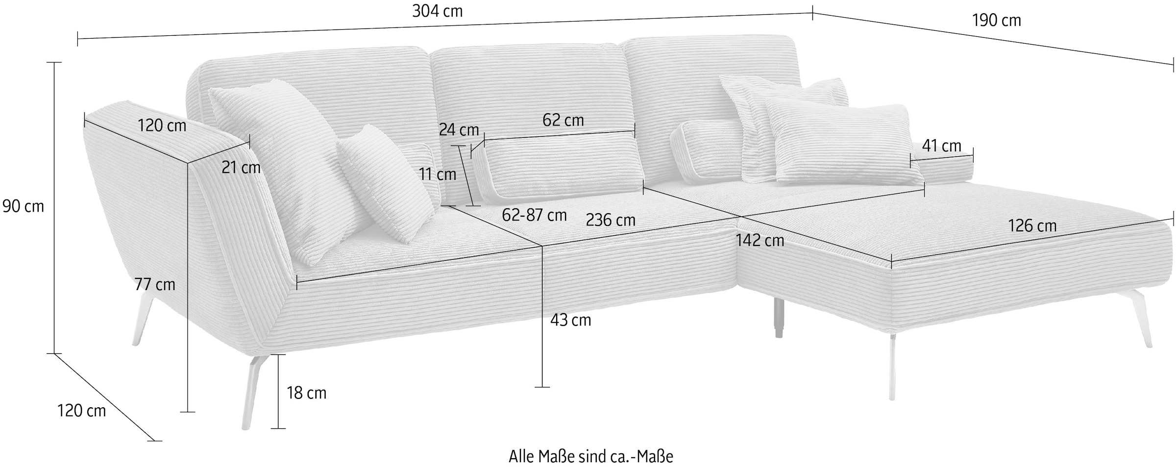 set one by Musterring Ecksofa »SO 4500, Füße chromfarben, inkl Schwenkrückenfunktion, Cord, L-Form«, wahlweise mit Kopfstütze/Armteilverstellung/Rückenneigung