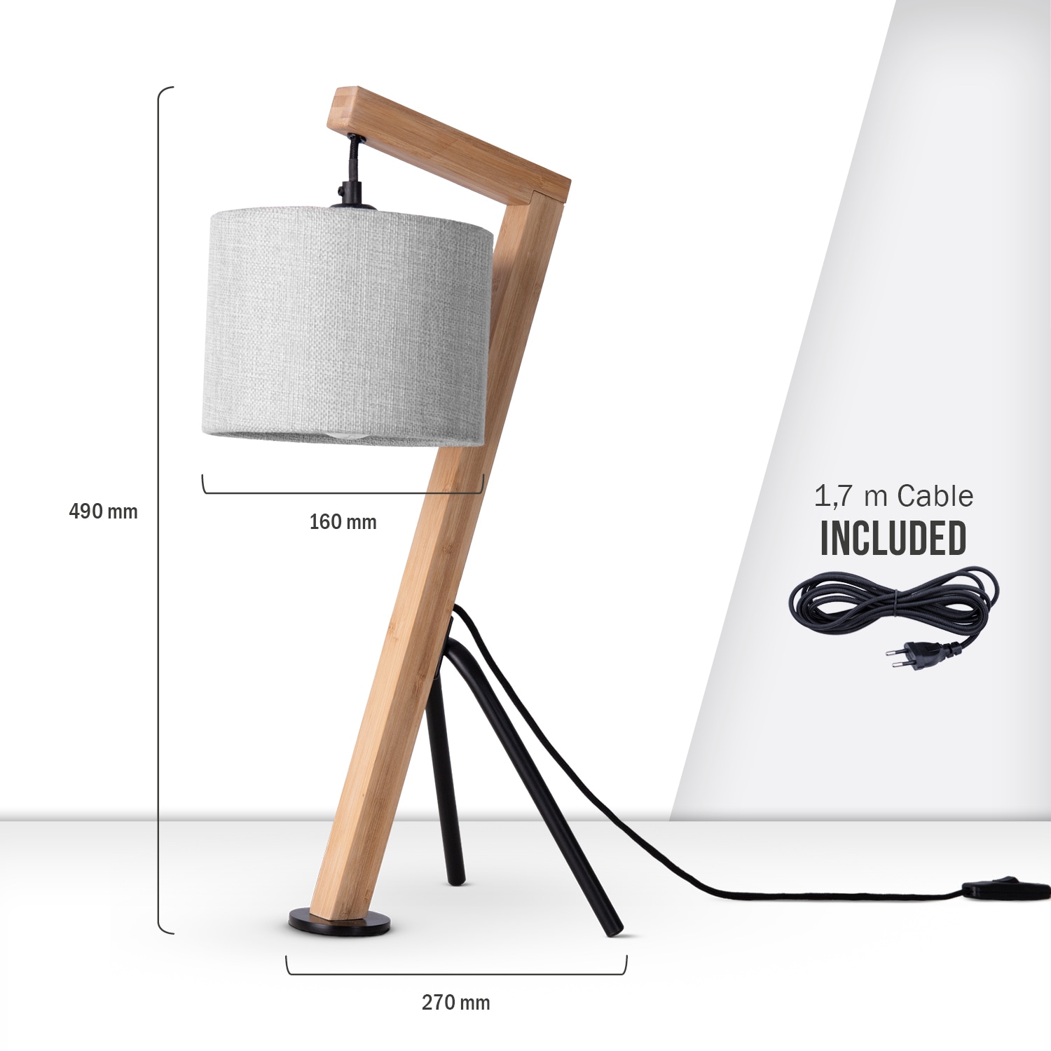 Paco Home Tischleuchte »GALLOW« E27 Schreib Holz Dreibein Vintage E27 Galgen Modern Höhe 49cm