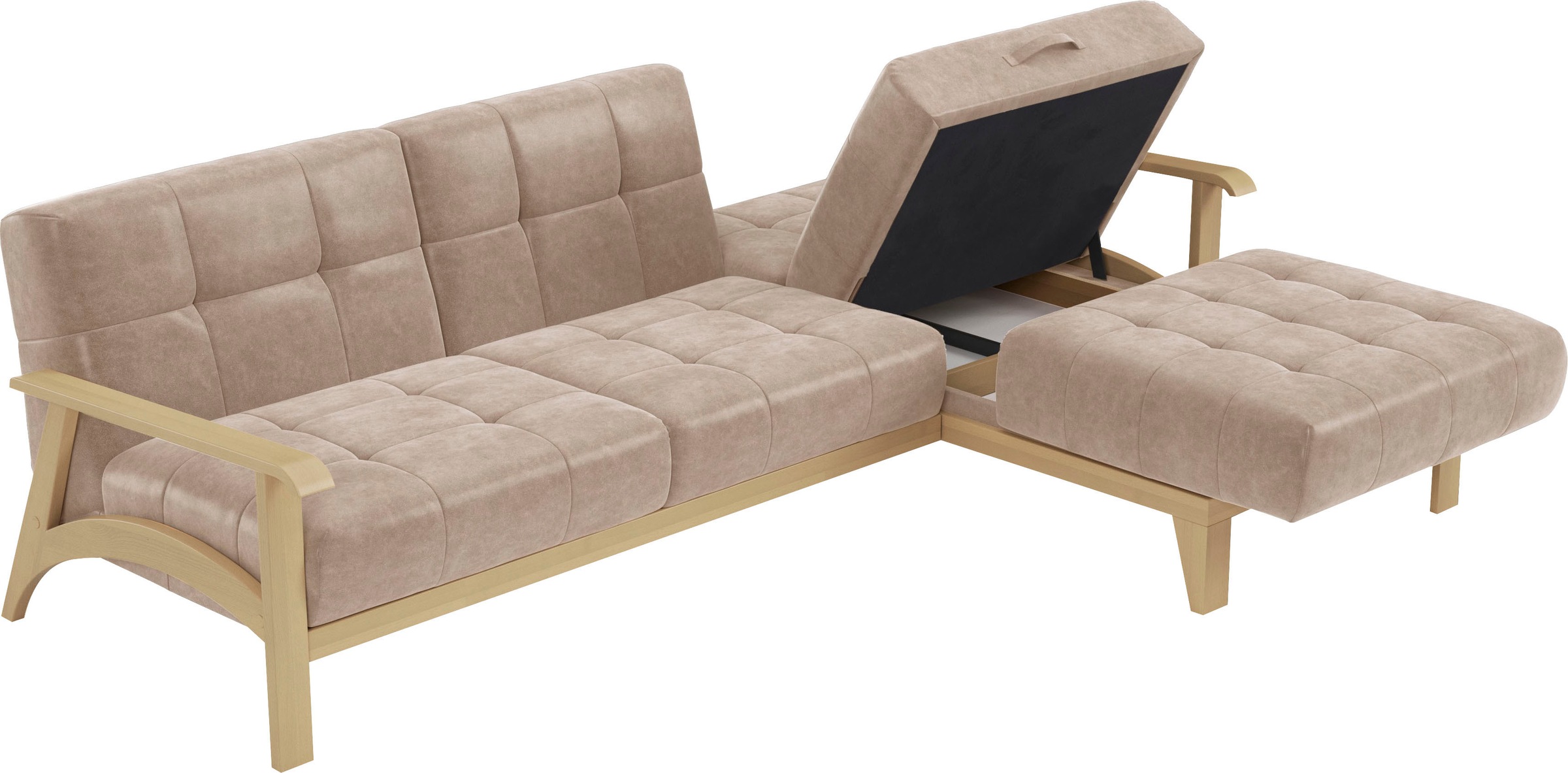 sit&more Ecksofa »Billund L-Form«, Armlehnen aus Buchenholz in natur, verschiedene Bezüge und Farben