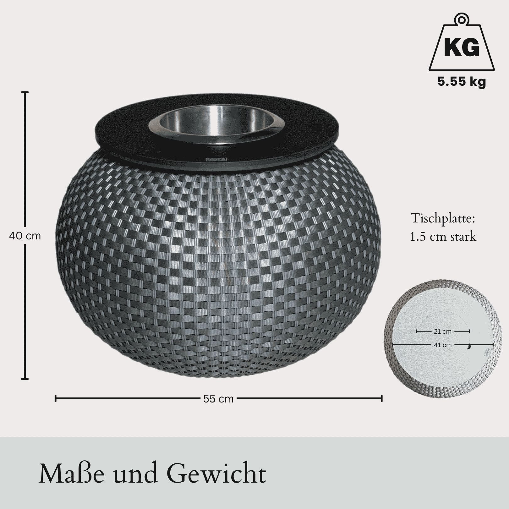 COOTAB Cooler Table Beistelltisch »Beistelltisch mit Edelstahl-Kühler Milano 40 cm«