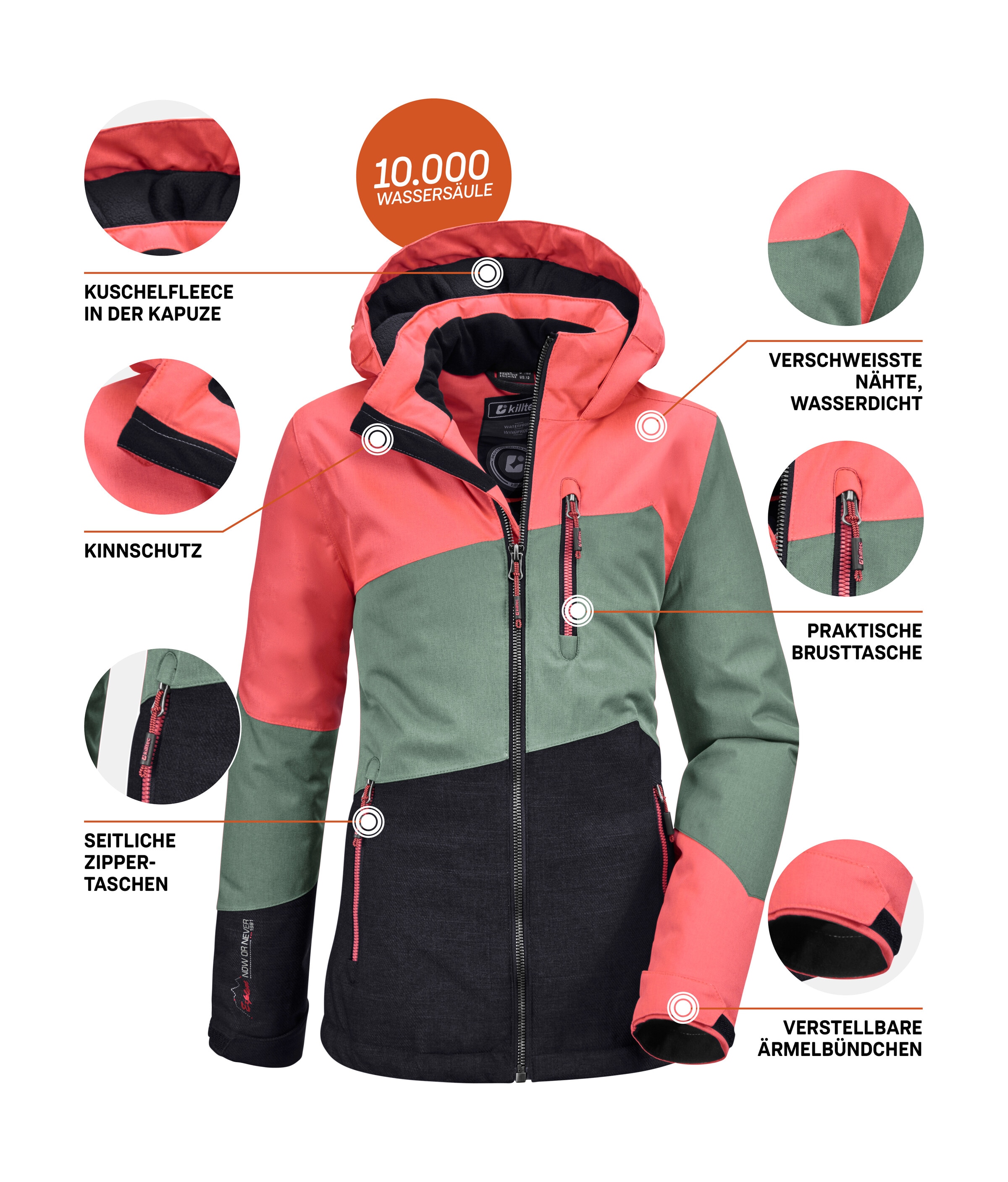 Killtec Outdoorjacke »Lynge GRLS JCKT B«, Wasserdichte Winterjacke mit Kapuze, Fleece, verstellbaren Ärmeln