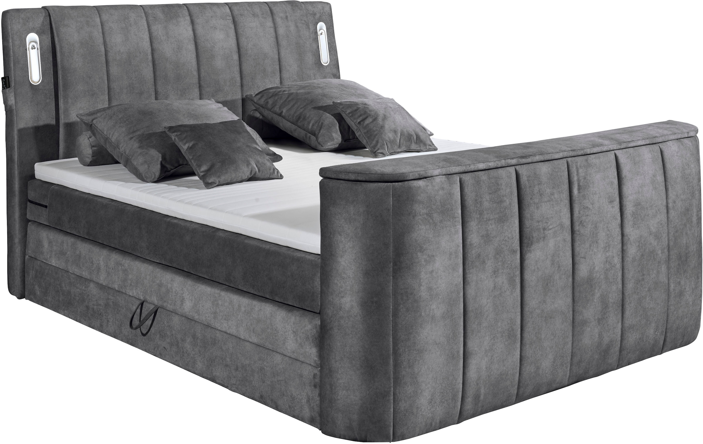ED EXCITING DESIGN Boxspringbett »Dallas«,  inkl. Topper, LED-Beleuchtung, TV Halterung (bis 40 Zoll) und 2 Bettkästen