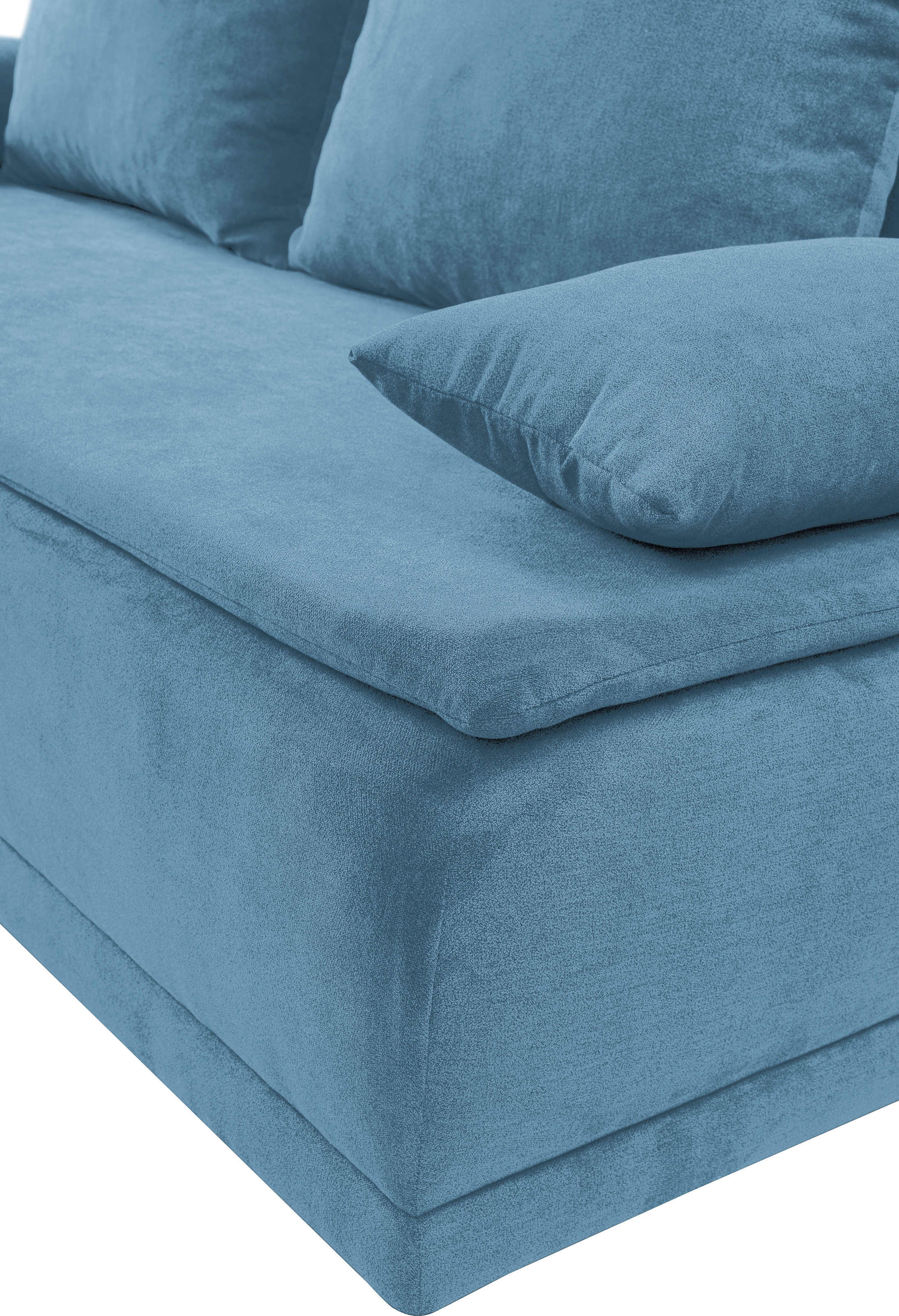 WERK2 Schlafsofa »Biggi komfortabel & elegant, Schlaffunktion, Bettkasten, Breite 206 cm« inkl. losen Kissen, Struktur weich ASTON, hellblau