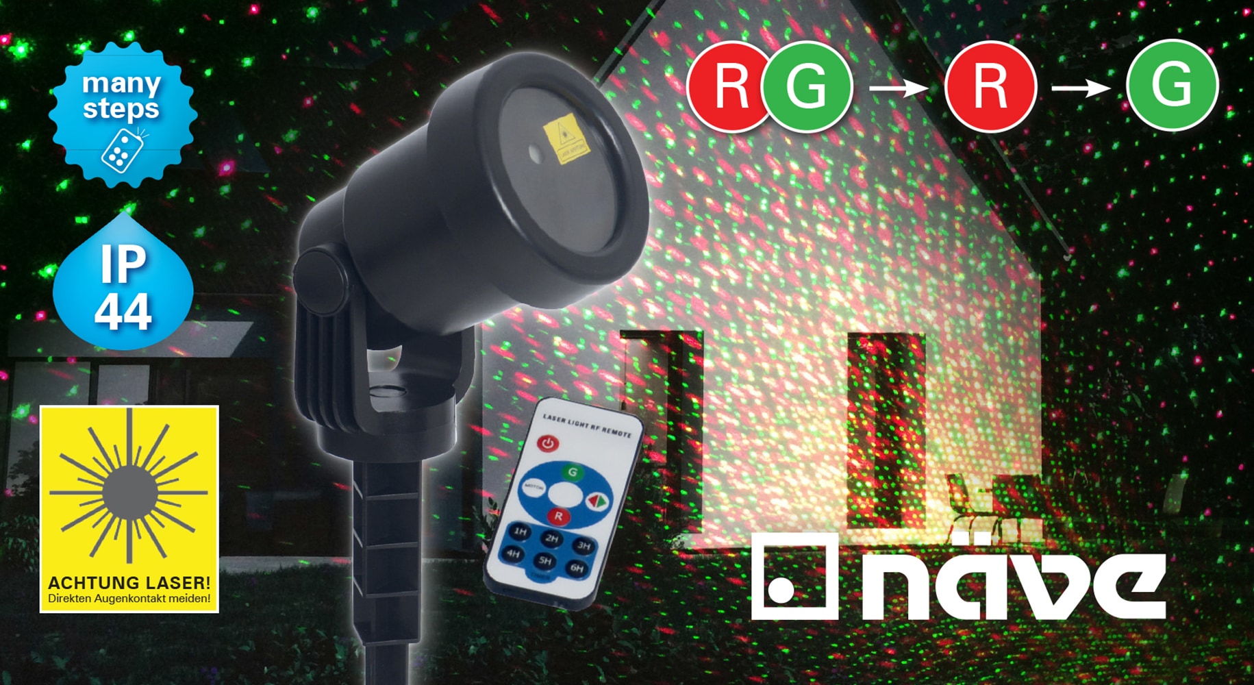 näve Laserstrahler »LED Projektor«, 1 flammig, Leuchtmittel LED-Modul | LED fest integriert-Laser, Projektionsfarbe rot und grün, diverse Programme, Funk-Fernbedienung