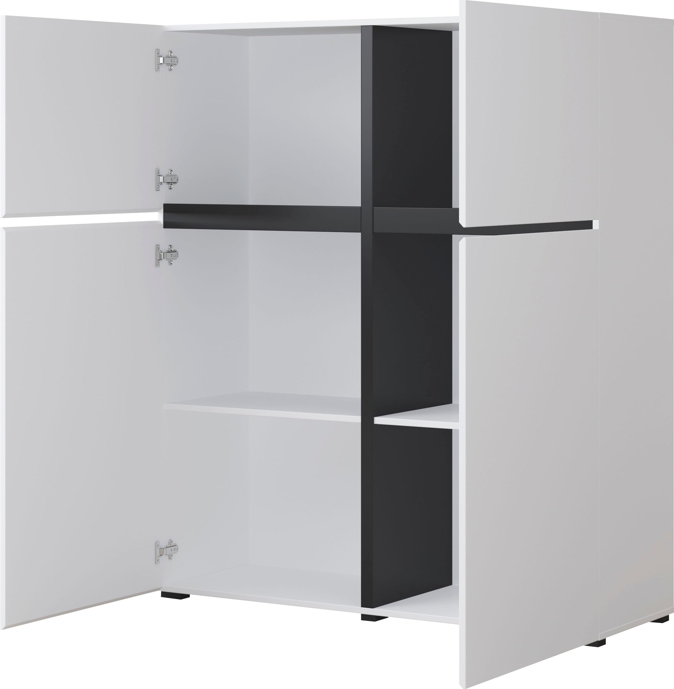 INOSIGN Highboard »Cross, moderne grifflose Hochkommode mit 4 Türen,Türkommode«, Hochschrank, Höhe 139 cm mit viel Stauraum, Einlegeböden verstellbar