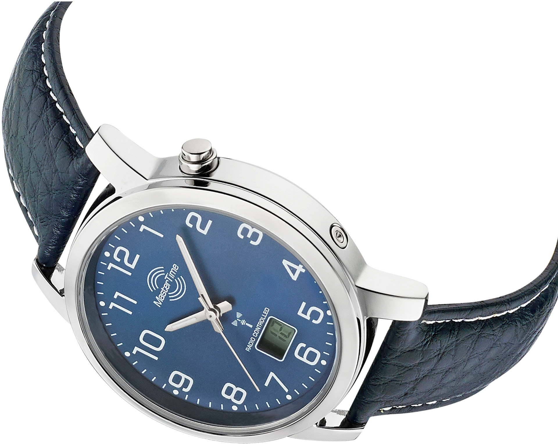 MASTER TIME Funkuhr »Basic«, Armbanduhr, Quarzuhr, Herrenuhr, Datum, Leuchtzeiger, Lederarmband