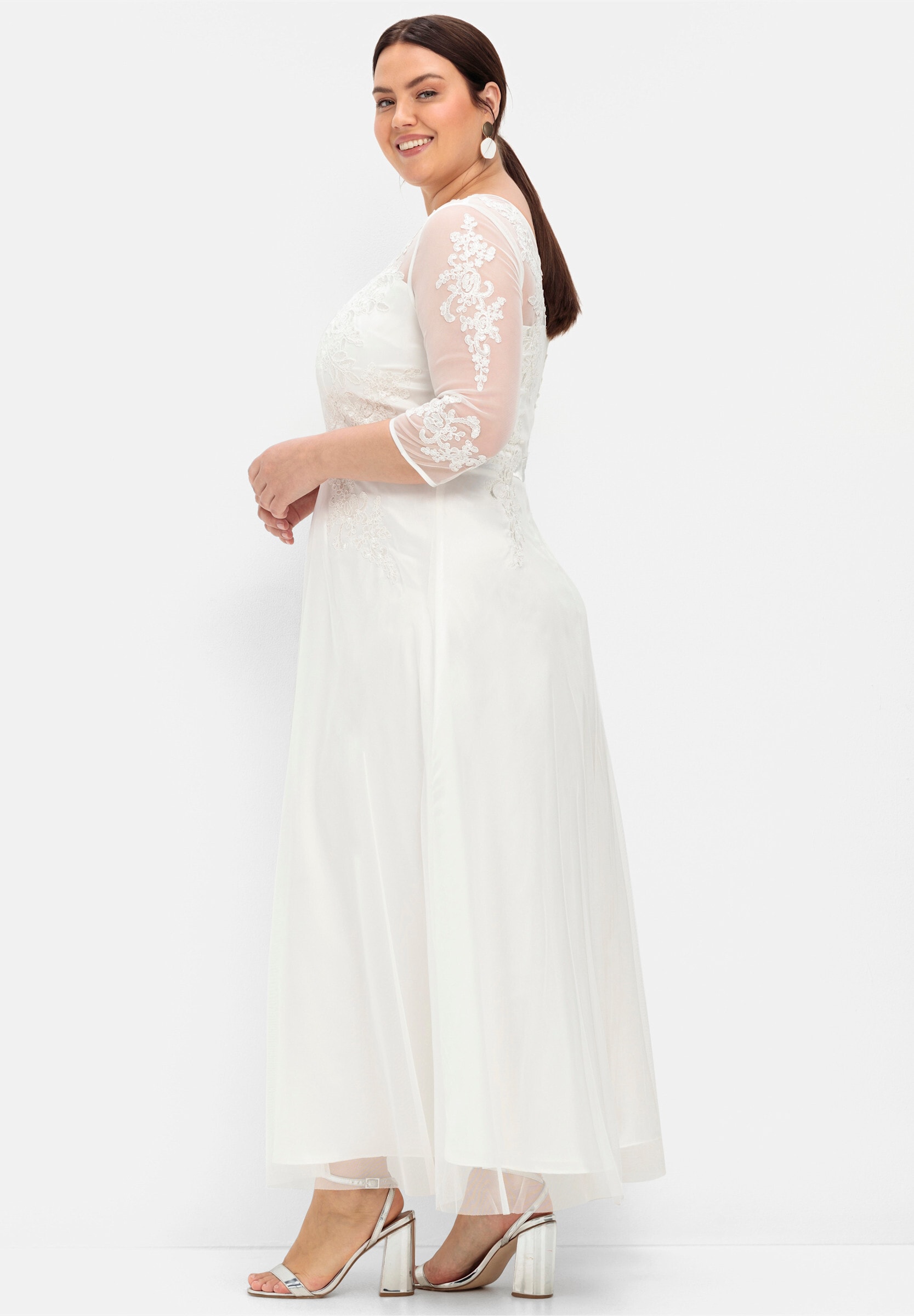 Sheego Maxikleid »Abendkleid Hochzeitskleid in Corsagen-Optik« Ohne Tasche mit weit ausgestelltem Rockteil