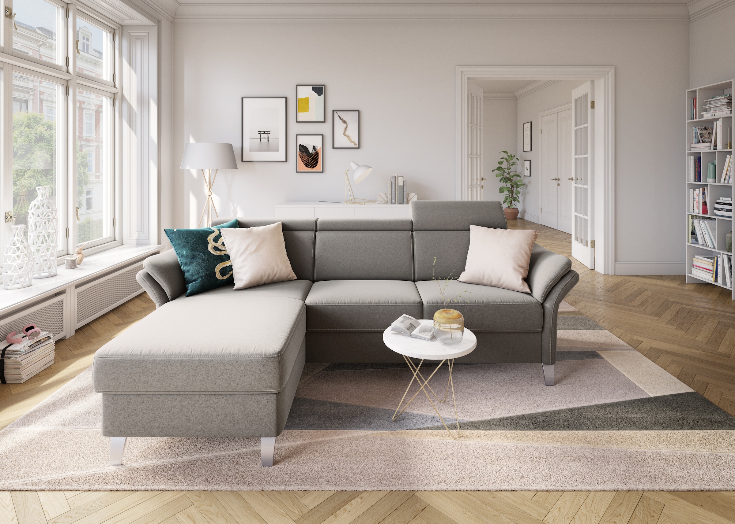 sit&more Ecksofa »Vincenzo L-Form«, inklusive Kopfteilverstellung, wahlweise mit Bettfunktion, Bettkasten