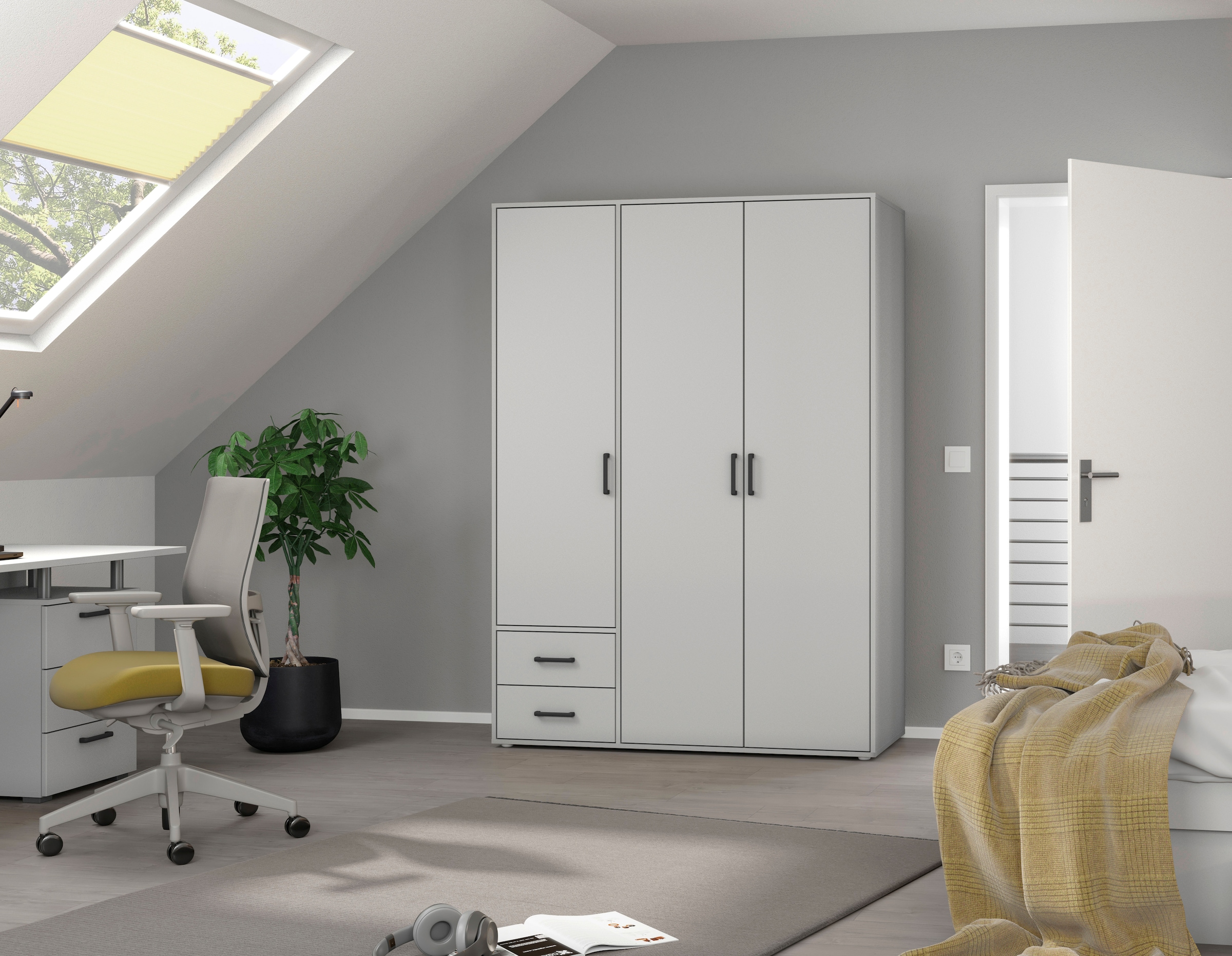 rauch Drehtürenschrank "Kleiderschrank Schrank Garderobe Wäscheschrank VOYAGER" in 3 verschiedenen Ausstattungen BASIC/CLASSIC/PREMIUM, mit 2 modernen Griffvarianten, mit Außenschubladen MADE IN GERMANY