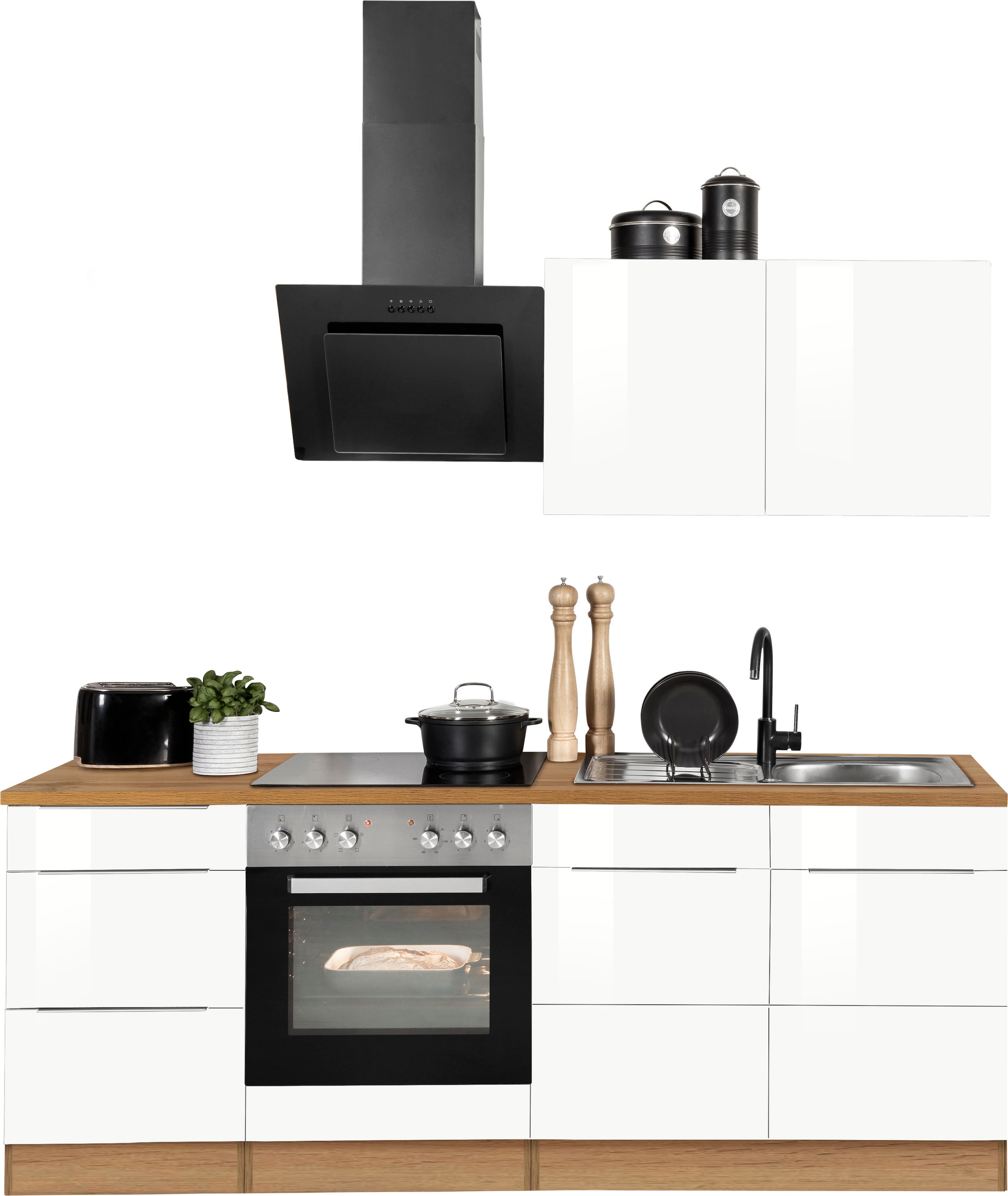 KOCHSTATION Küchenzeile "KS-Brindisi" Breite 210 cm, wahlweise mit E-Geräten, mit MDF-Fronten