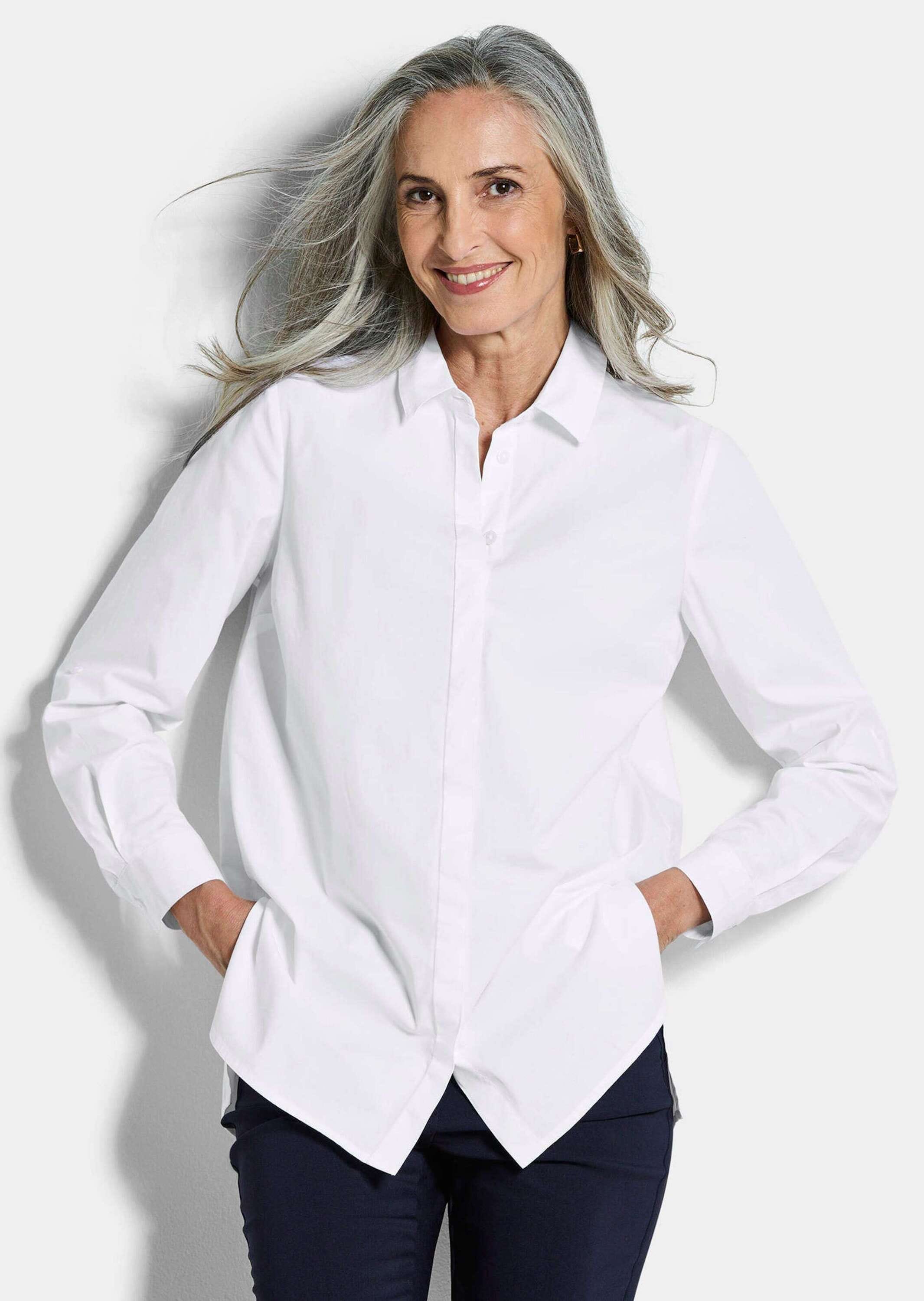 GOLDNER Hemdbluse »Kurzgröße Baumwollbluse mit Hemdkragen« Mit Seitenschlitzen