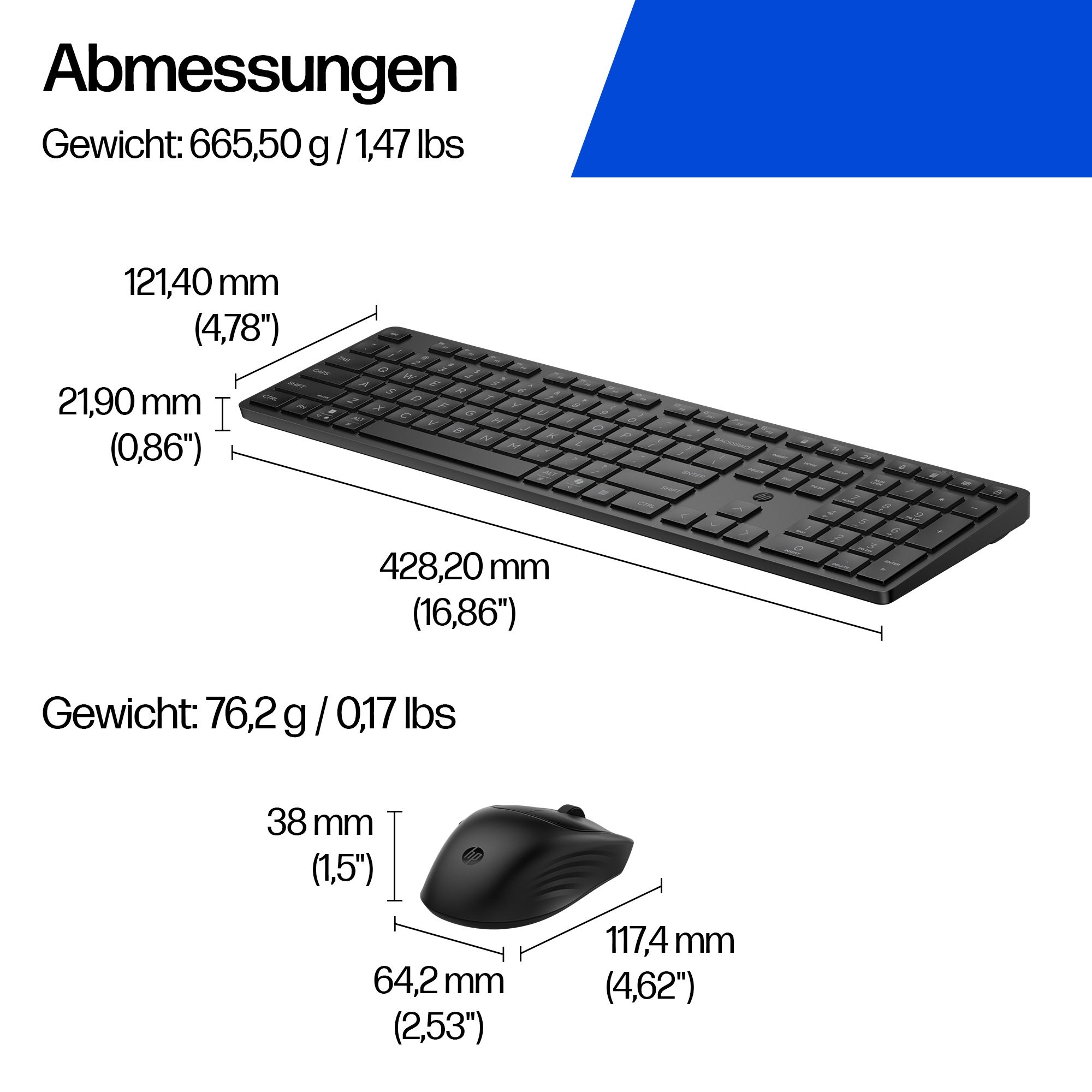 HP Tastatur- und Maus-Set »Kombination aus  Dual-Mode-Maus und-Tastatur für mehrere Geräte 490C«