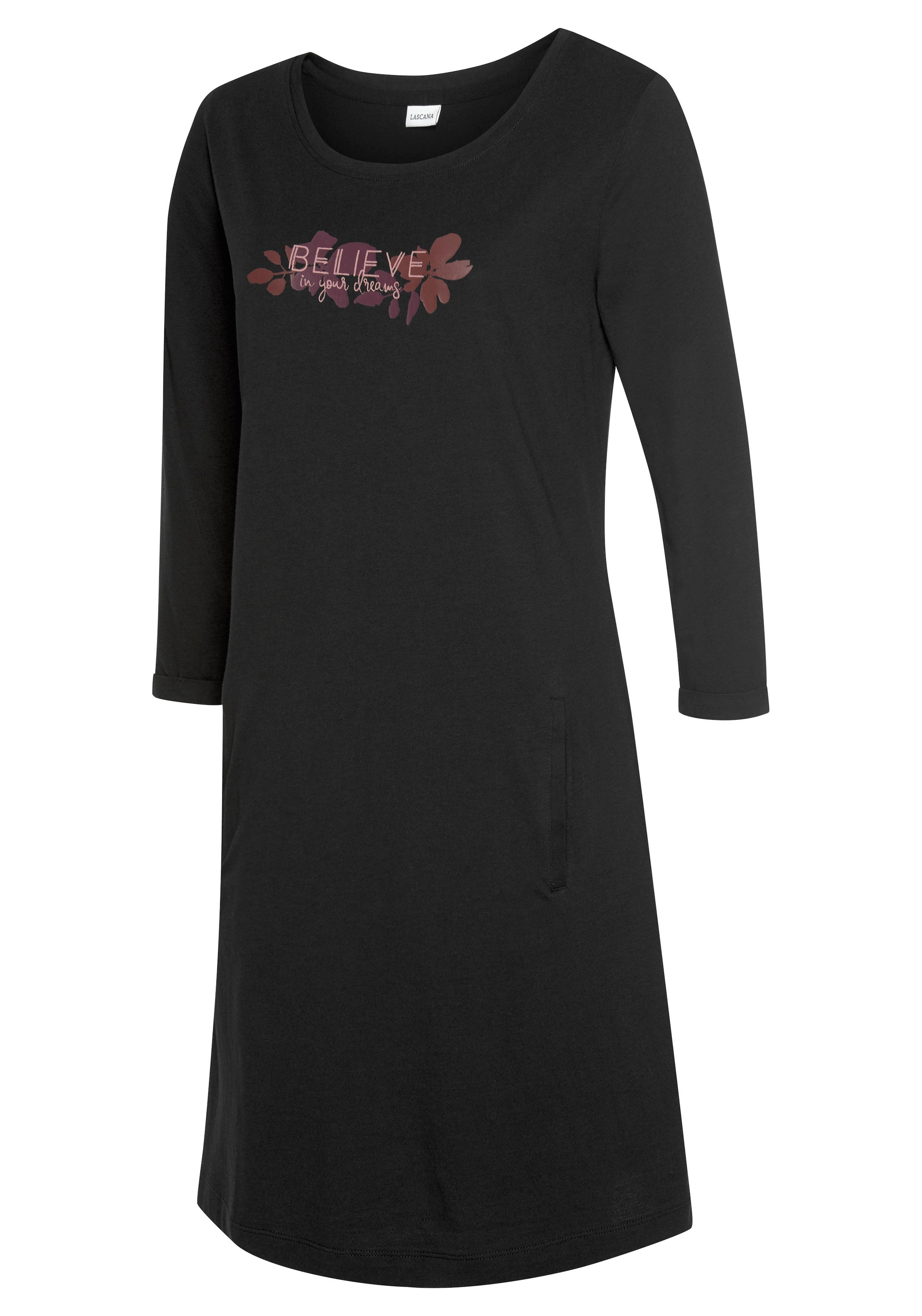 LASCANA Sleepshirt, mit 3/4-Ärmeln und kleinem Frontprint