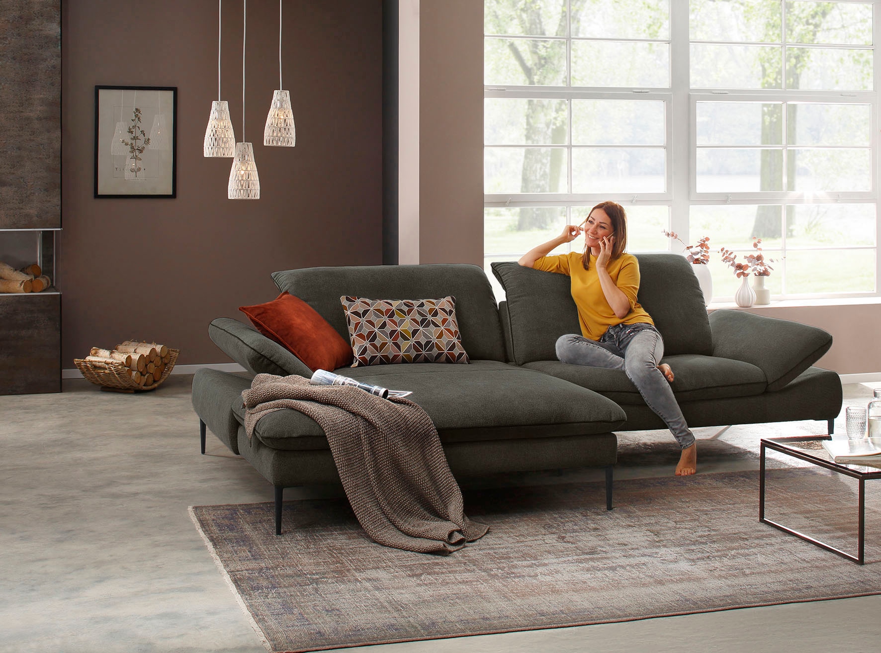 W.SCHILLIG Ecksofa »enjoy&MORE, Designsofa, elegant und bequem, L-Form« Sitztiefenverstellung, Füße schwarz pulverbeschichtet, Breite 294 cm