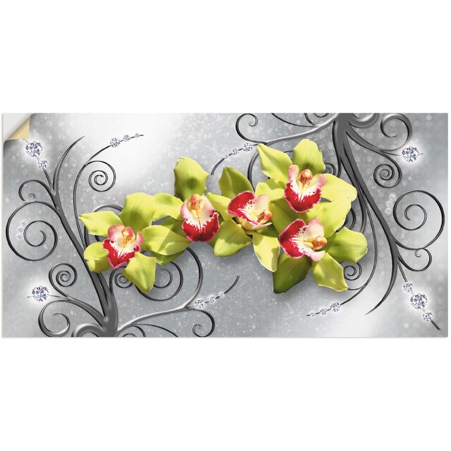 Artland Wandbild »Grüne Orchideen auf Ornamenten«, Blumenbilder, (1 St.),  als Alubild, Leinwandbild, Wandaufkleber oder Poster in versch. Größen  bequem kaufen