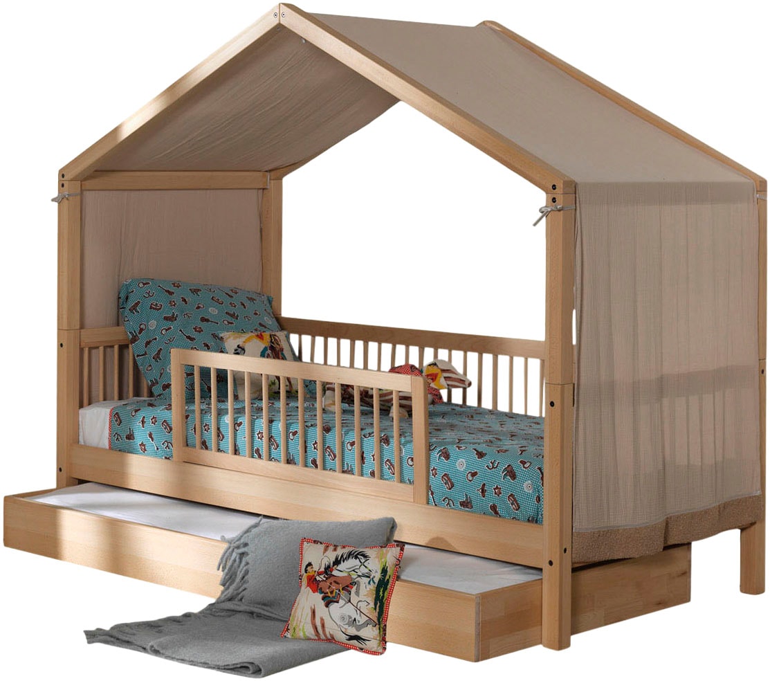 Vipack Hausbett »Forrest mit hochwertiger und stabiler Verarbeitung, Made in Europe« Buche massiv natur, 90/200 cm, inkl. Rausfallschutz und Bettschublade,  wahlweise ohne oder mit Textilhimmel