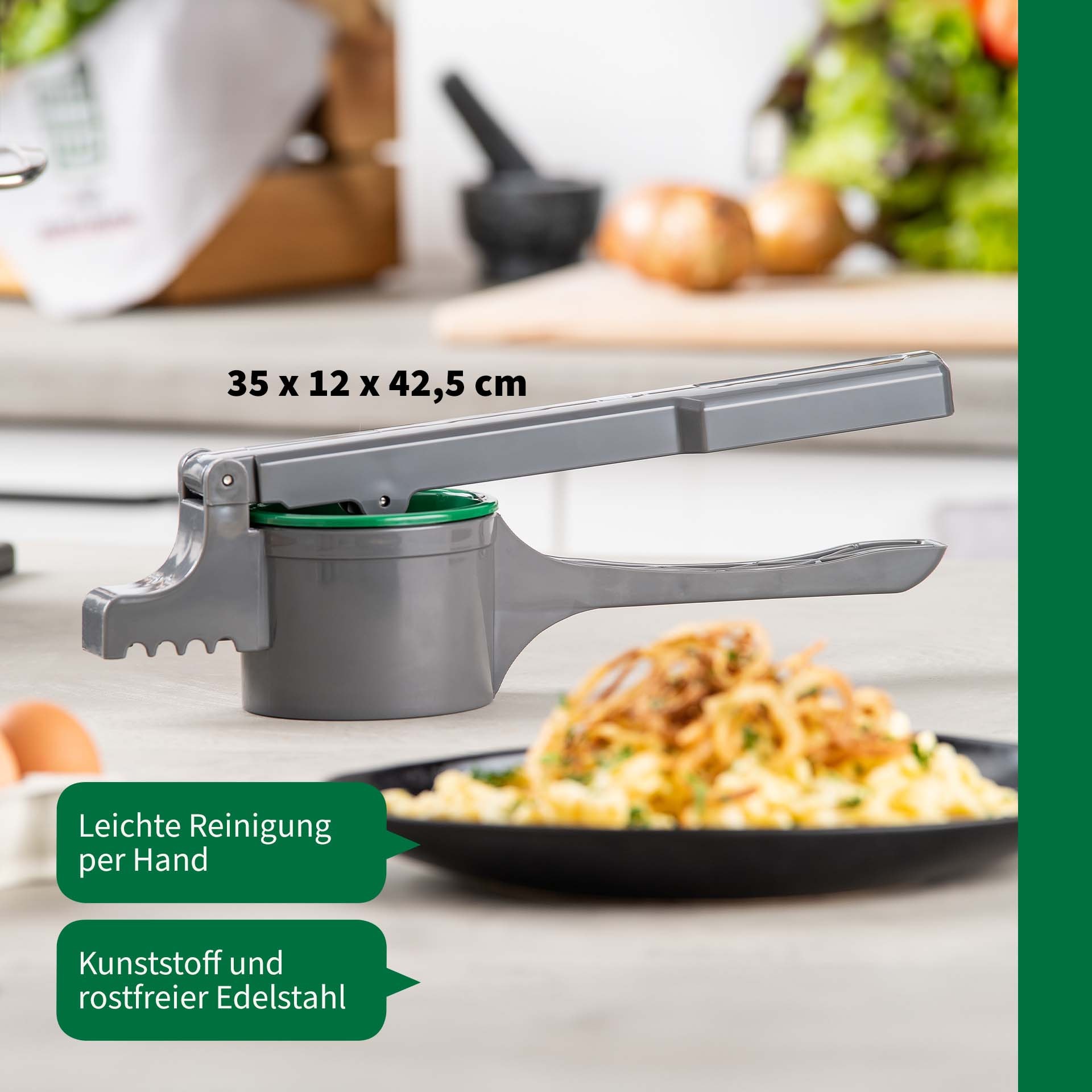 Chefkoch trifft Fackelmann Spätzlepresse »Presse für Kartoffeln, Spätzle, Spaghettieis & Co« Presse inkl. 3 Lochscheiben mit verschiedenen Stärken (2 - 3 mm)