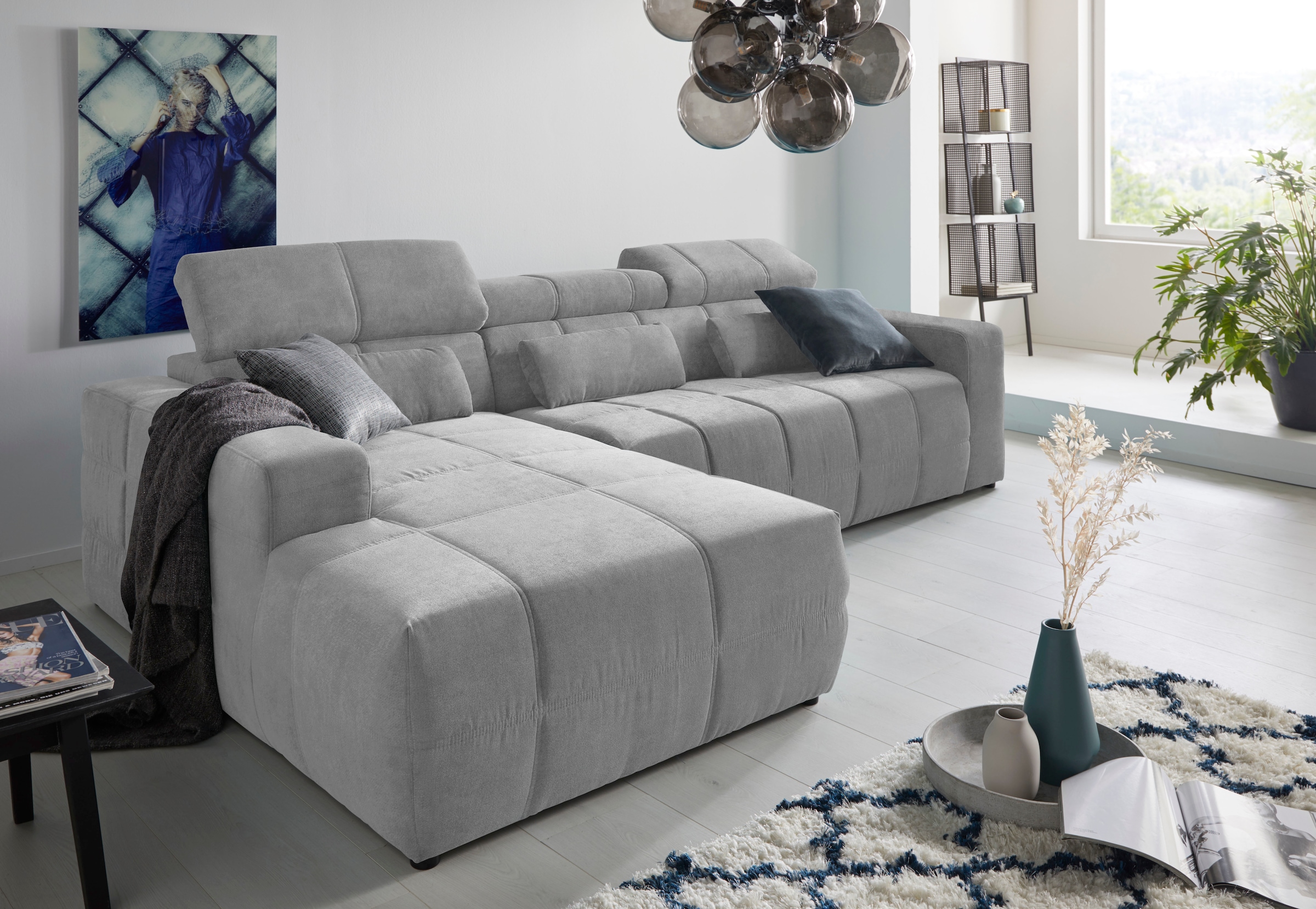 DOMO collection Ecksofa »Brandon große Ausführung B/T/H: 289/177/80 cm, auch in Leder und Cord«, mit Kopfteilverstellung, wahlweise Sitztiefenverstellung, L-Form