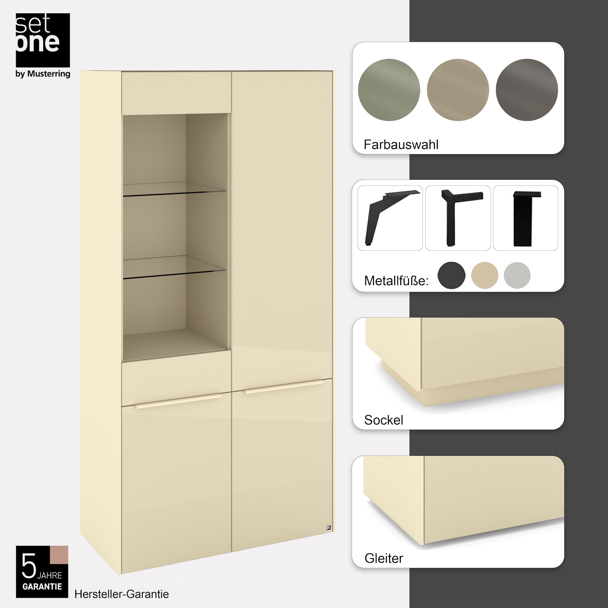 set one by Musterring Standvitrine »Reno« 1 Stk. tlg. Mit Gleitern und in verschiedenen Farben erhältlich
