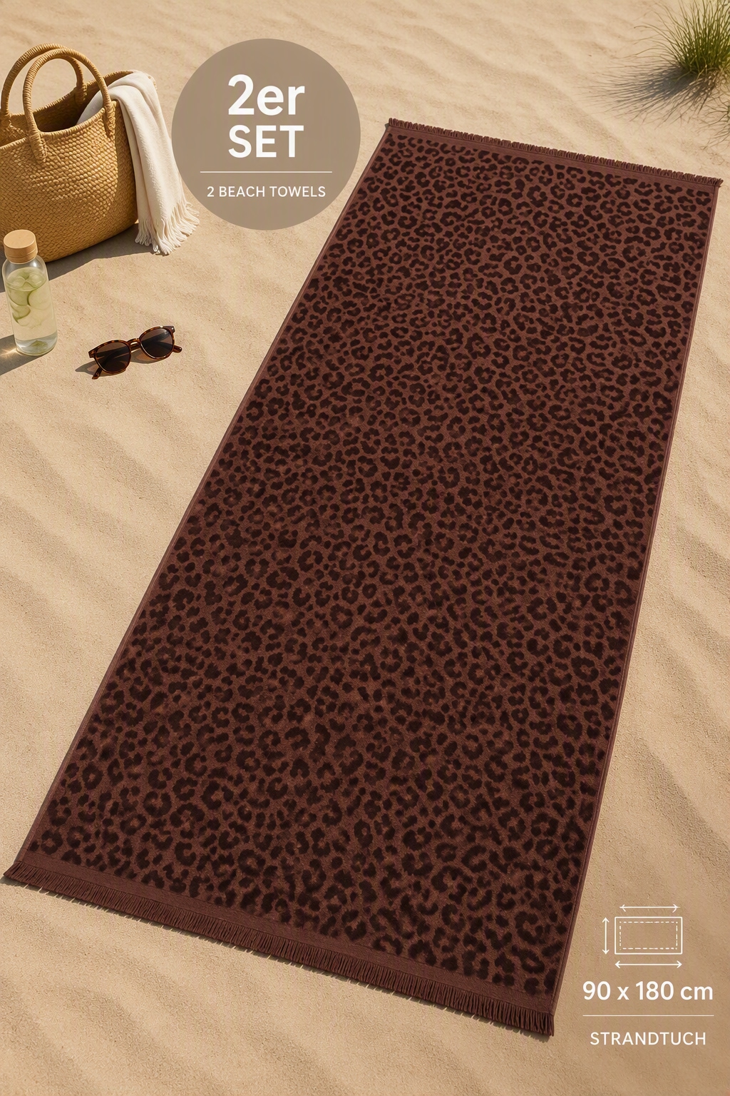 OTTO home Strandtuch »Tiffani, Leopardenmuster, Premium Strandtücher 2-tlg, 500 gr/m²« 90x180 cm, Animal Print, Leo, modern, Urlaub, mit Fransen