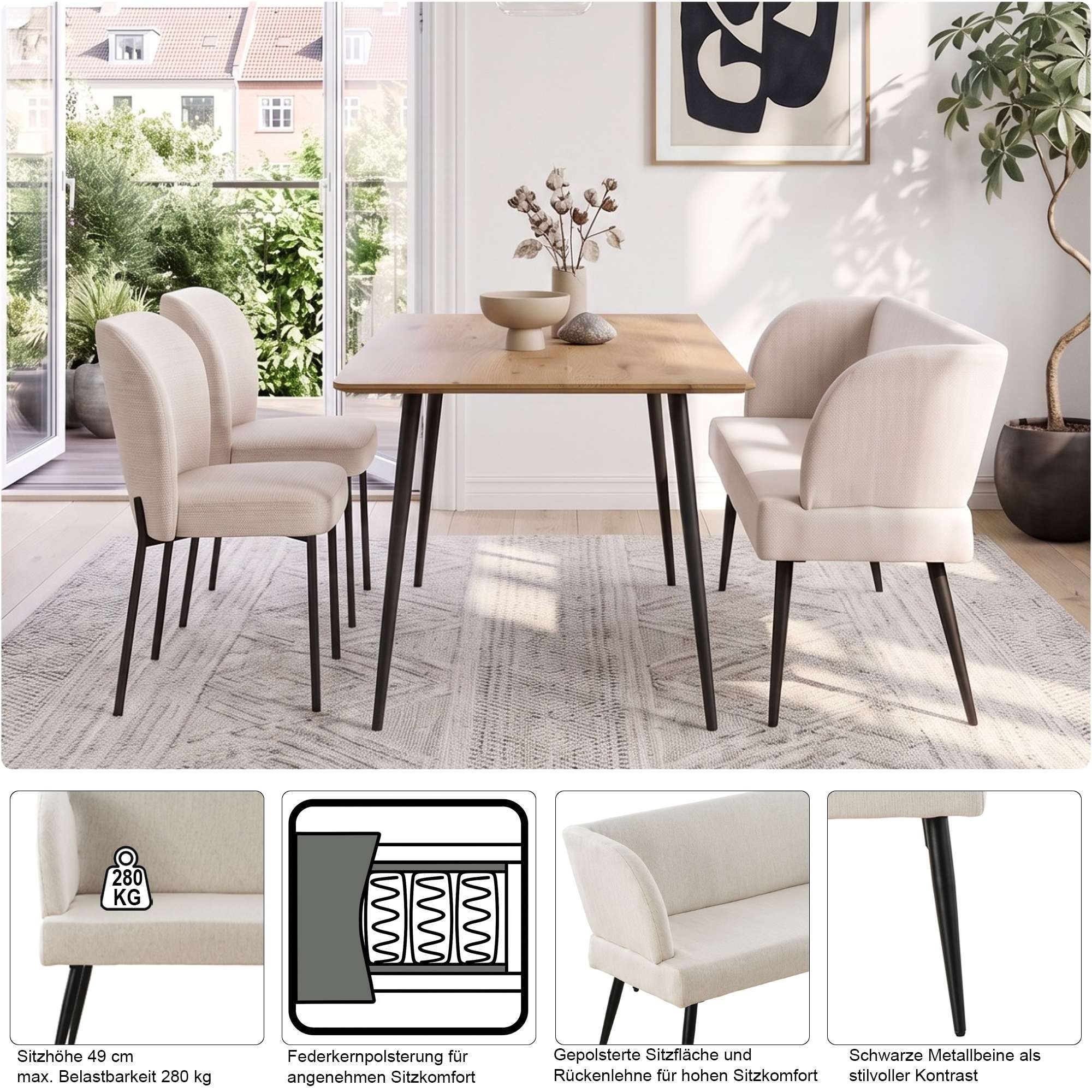 OTTO home Essbank »Lena« Sitz mit Federkern, pflegeleichtem Webstoff Bezug, Breite 149 cm
