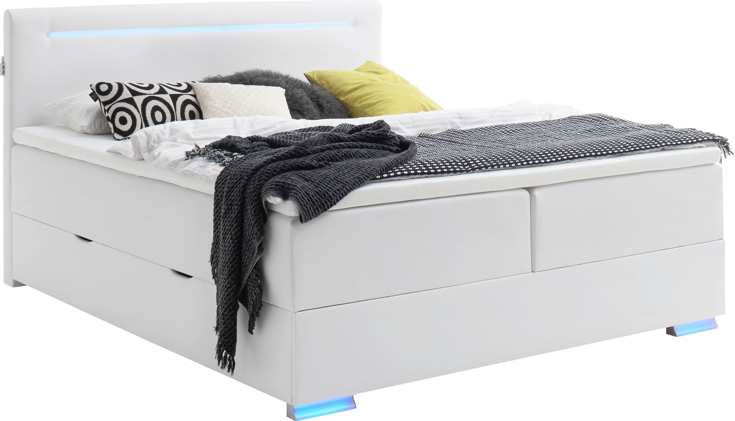meise.möbel Boxspringbett »Las Vegas«, Füße und Kopfteil mit LED-Beleuchtung, mit Bettkasten und Topper