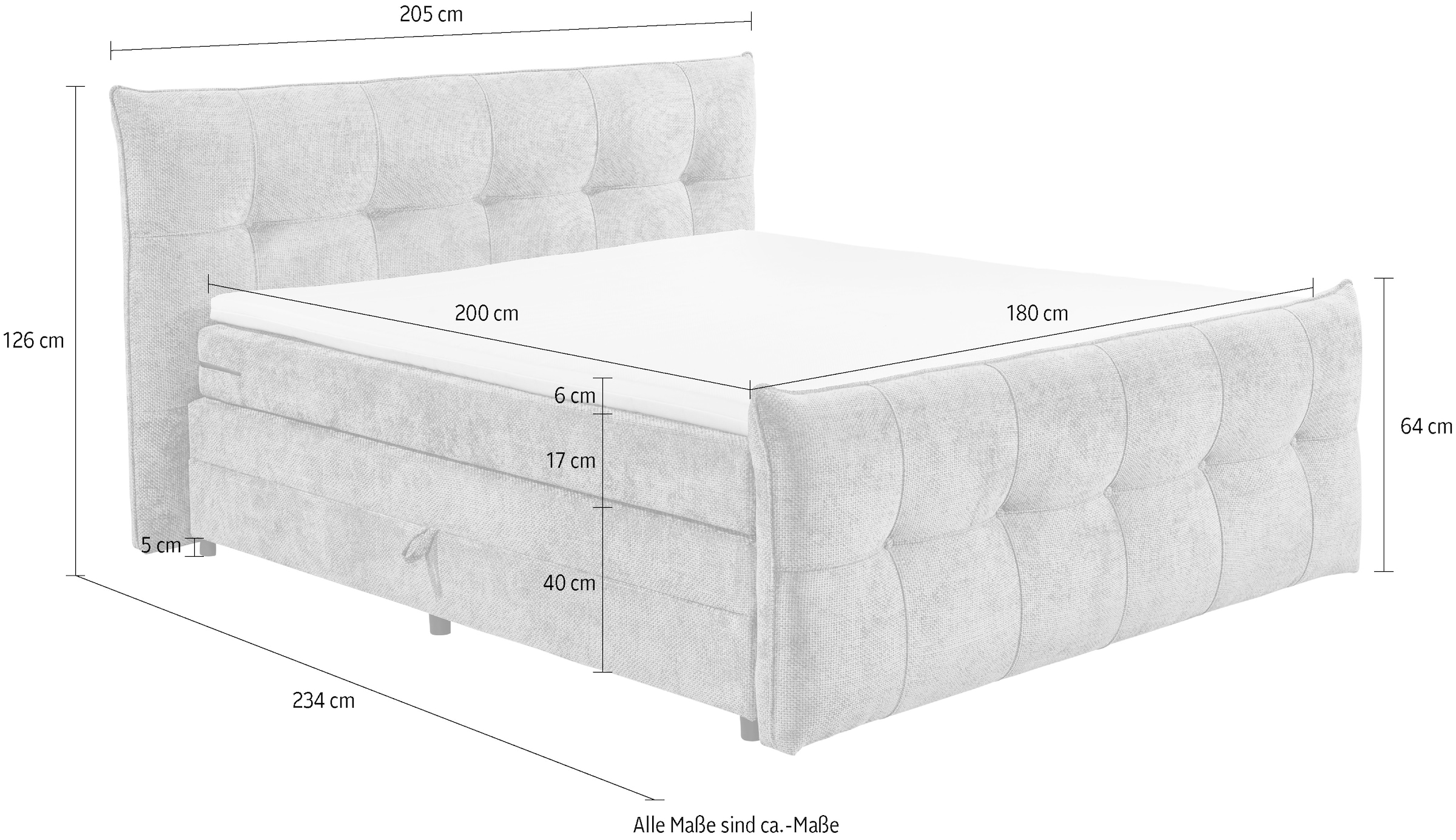 ED EXCITING DESIGN Boxspringbett »Gallina«, mit Bettkasten, inkl. Topper