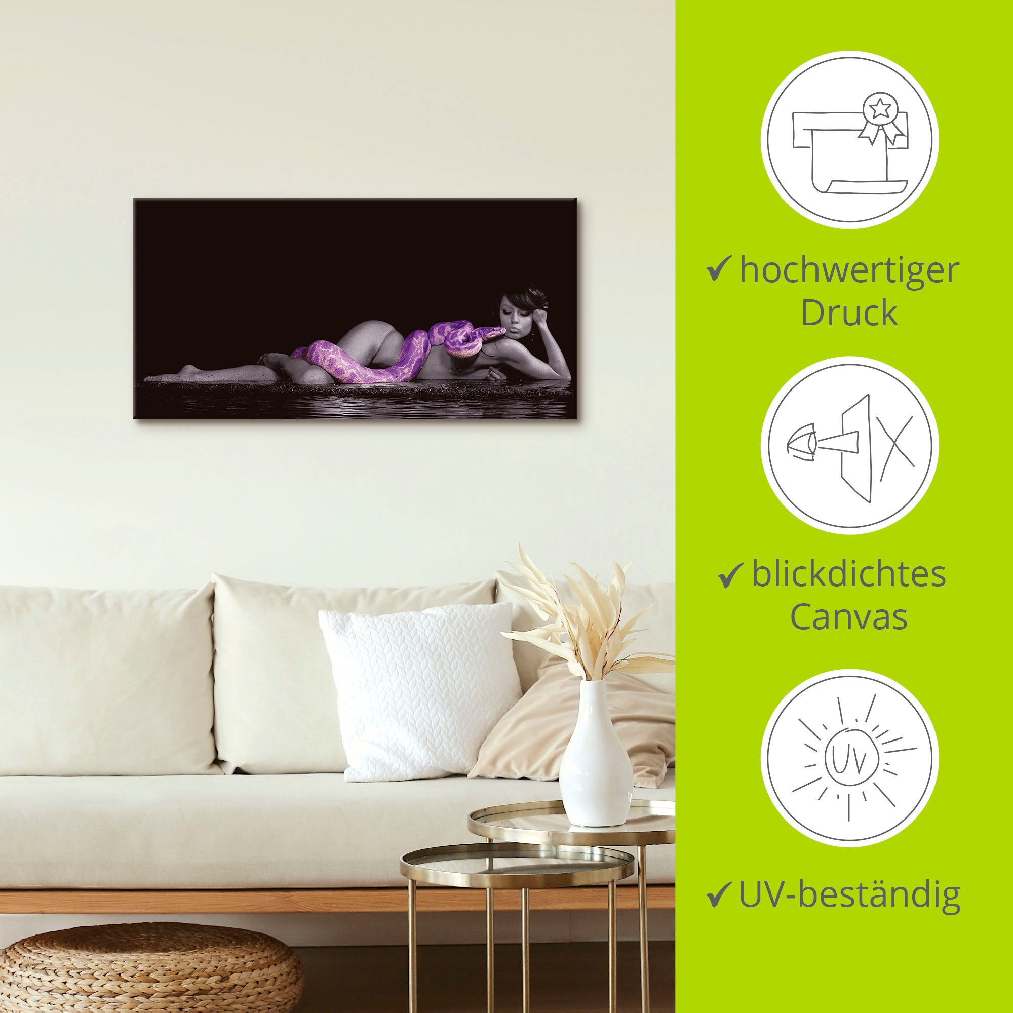 Artland Wandbild »Frau in Wasser liegend mit Python« Frau 1 Stk. tlg. als Leinwandbild in verschied. Größen