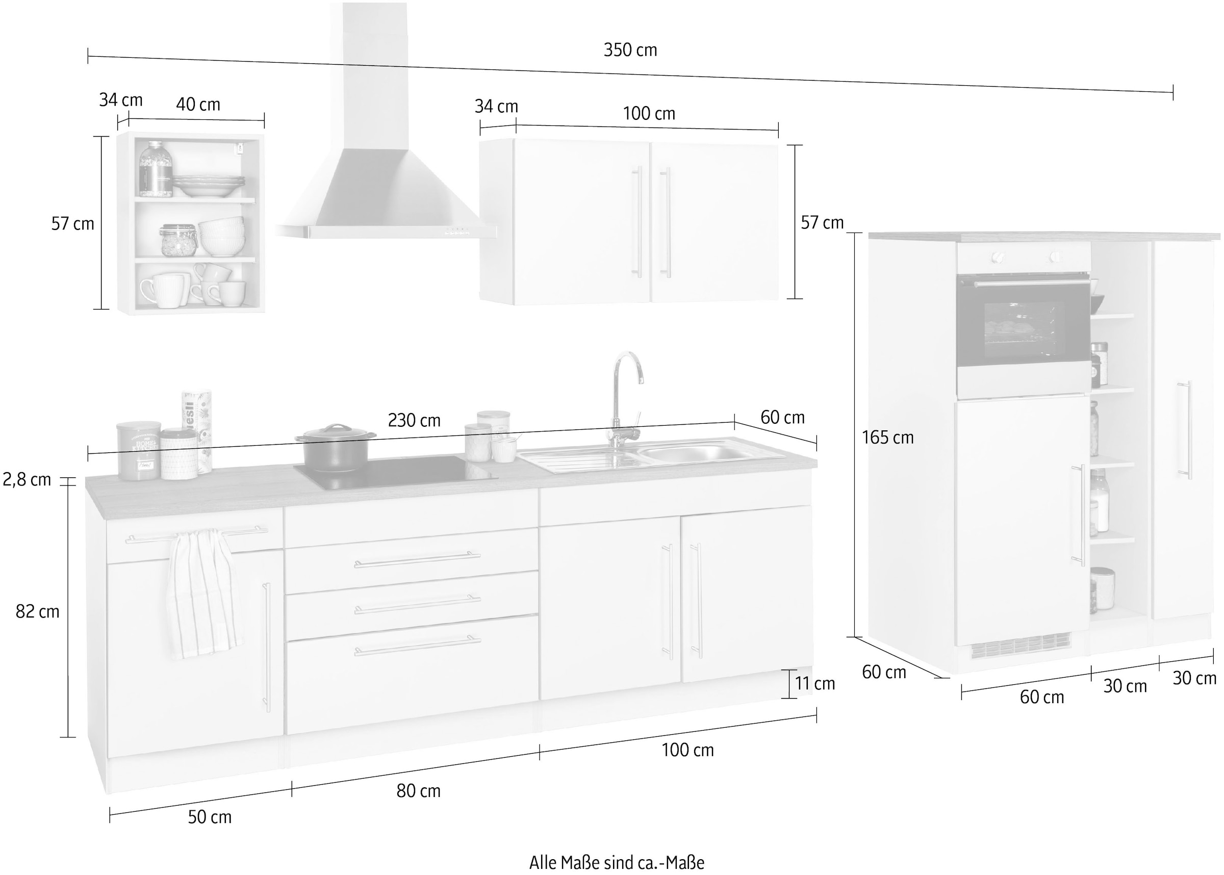HELD MÖBEL cm 350 Küchenzeile Breite auf »Samos«, kaufen mit E-Geräten, Rechnung