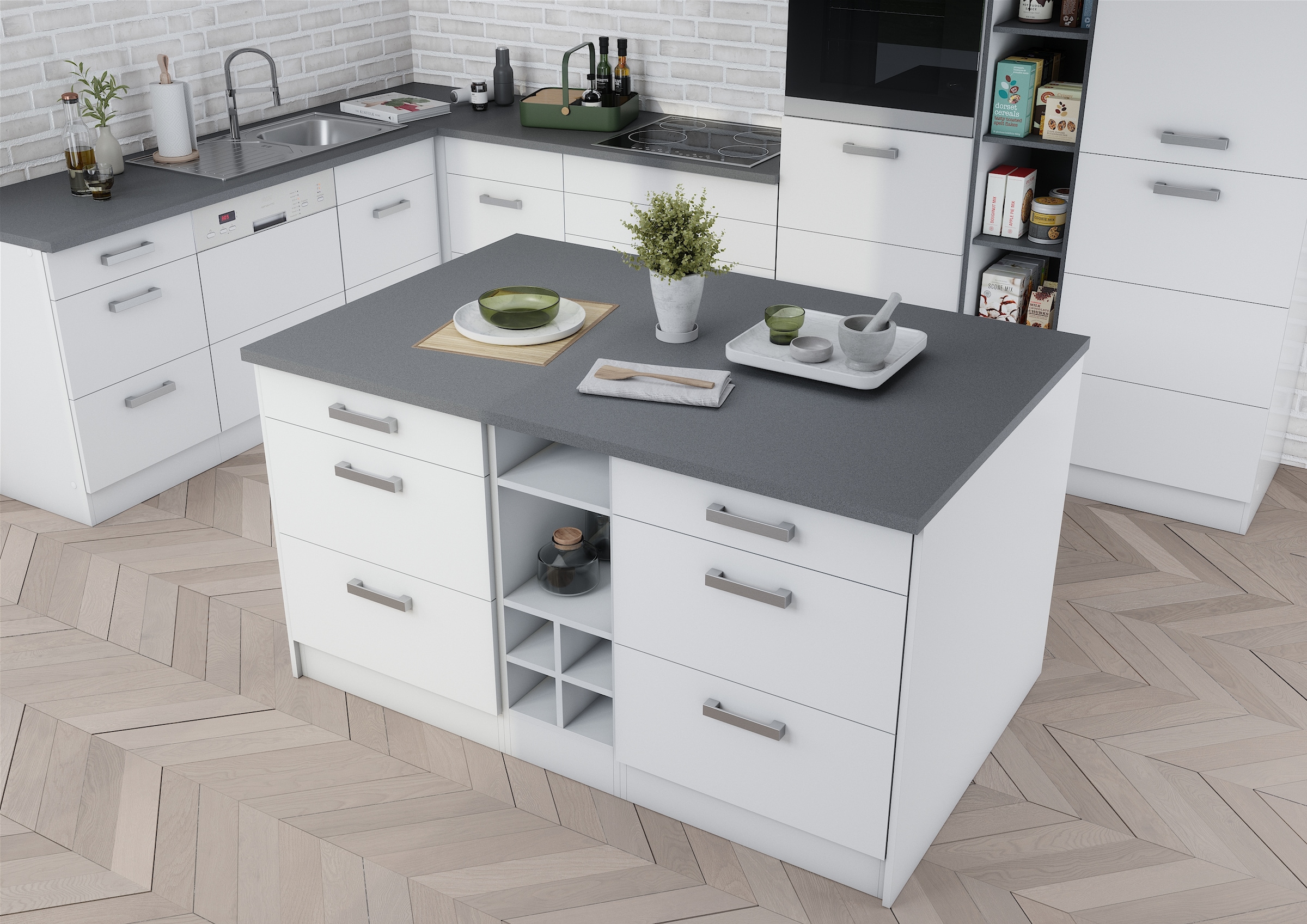 KOCHSTATION Kücheninsel »KS-Toronto« Breite 153 cm, MDF-Fronten, Flaschenregal