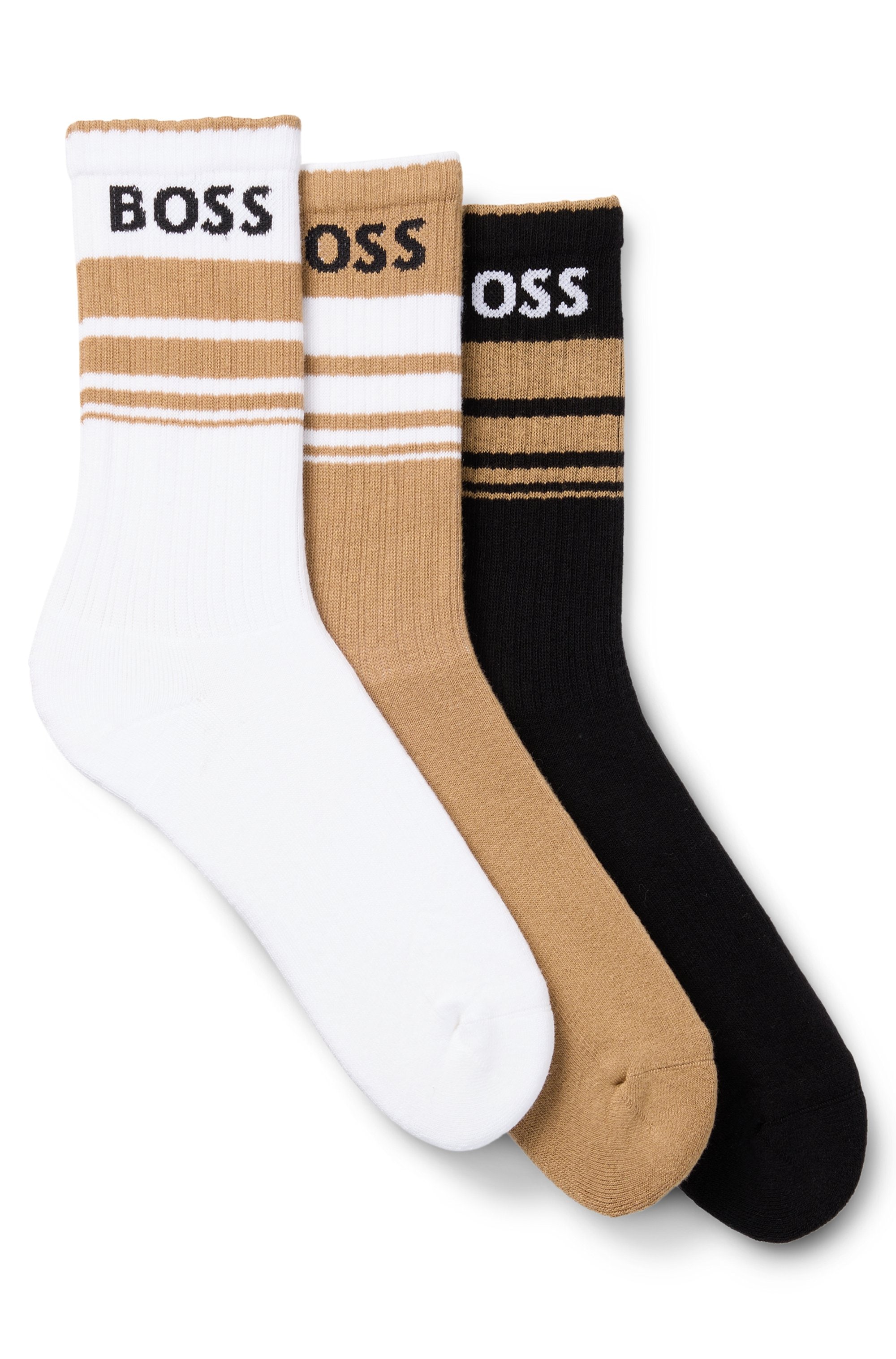 BOSS Freizeitsocken »3P QS Rib Stripe CC«, (Packung, 3 Paar), mit BOSS Logo