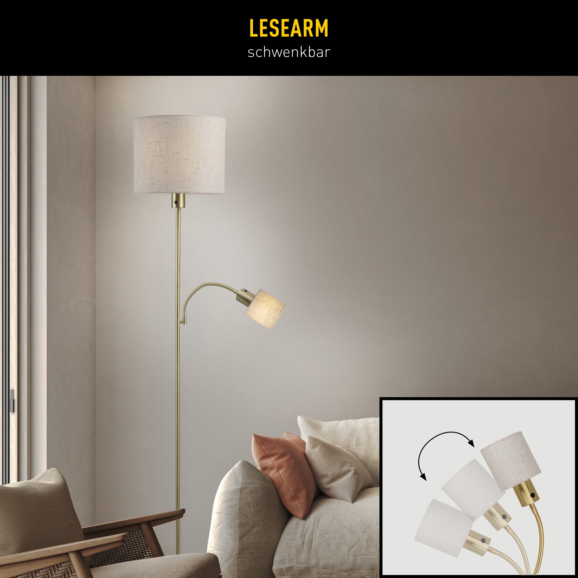 näve Stehlampe »Filomena« E14 | E27 1 Stk. Schirm braun, inkl. Lesearm, inkl. Druckschalter, H: 165cm