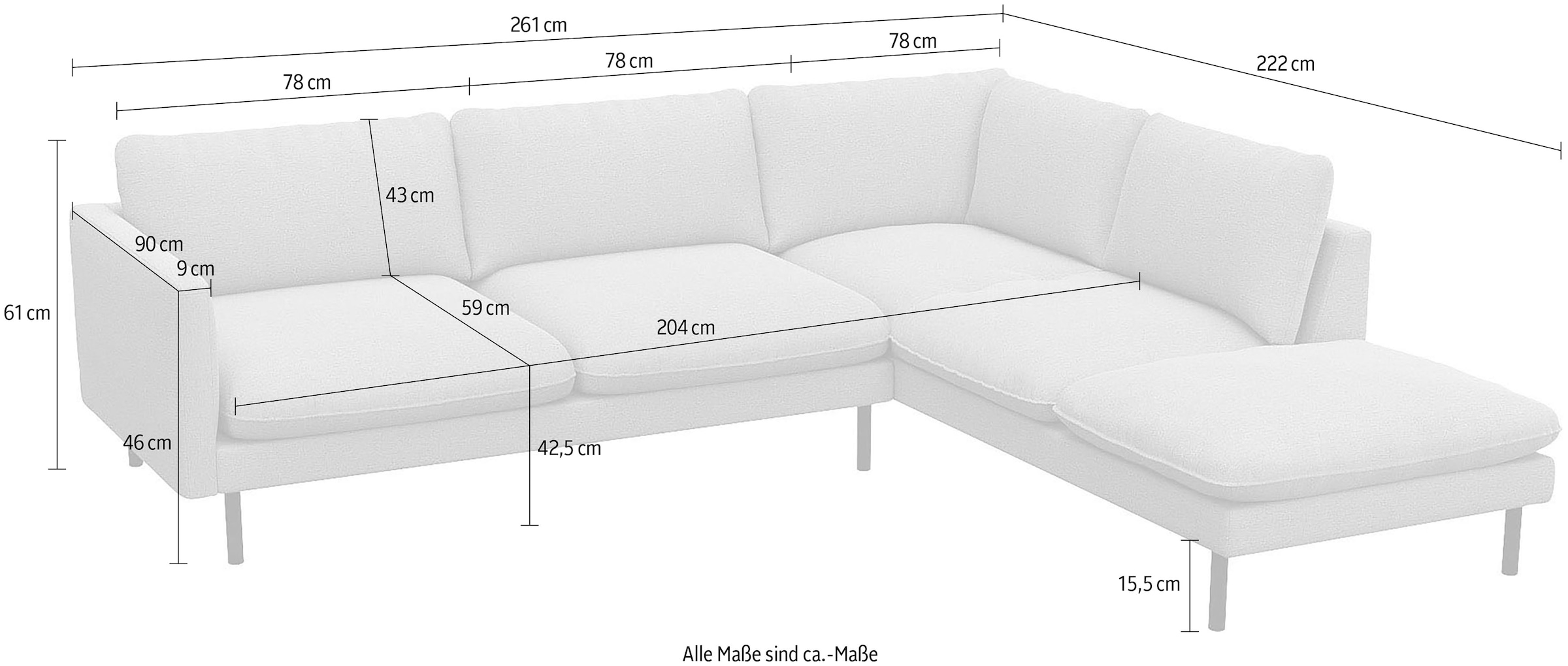 FLEXLUX Ecksofa »Bolzano Designsofa, bequem durch Kaltschaum im Sitz, L-Form«, lose Sitz -& Rückenkissen, hohe Füße