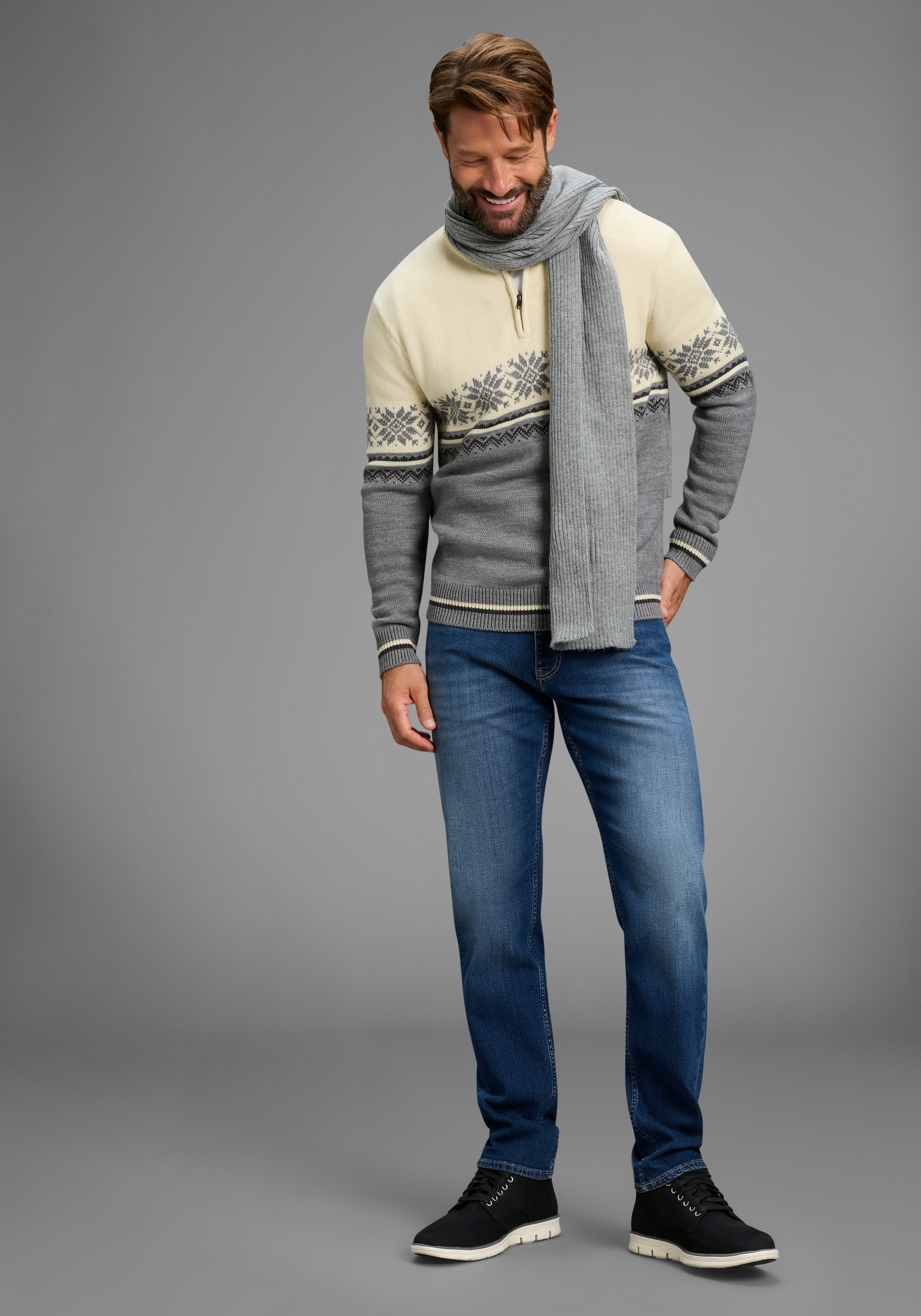 Man's World Troyer »Highlight Norweger Muster« aus Strickmaterial, Regular Fit, mit Langarm, lässiger Casual-Look