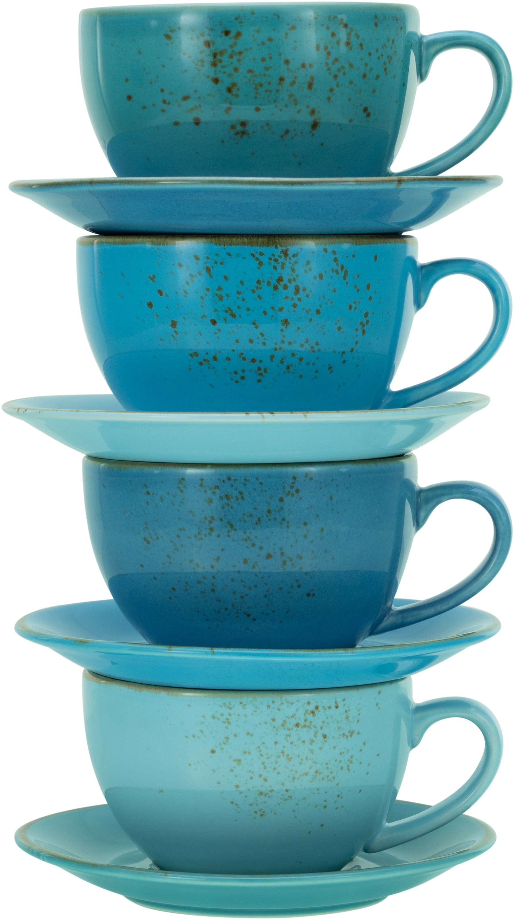 Set, Blautöne mit Tassen, aktuelle »Kaffeetasse NATURE Jahren 8 Cappuccinotasse 3 Sprenkel, CreaTable COLLECTION XXL 4 (Set, Tassen Untertassen Garantie mit 4 Aqua«, tlg.),