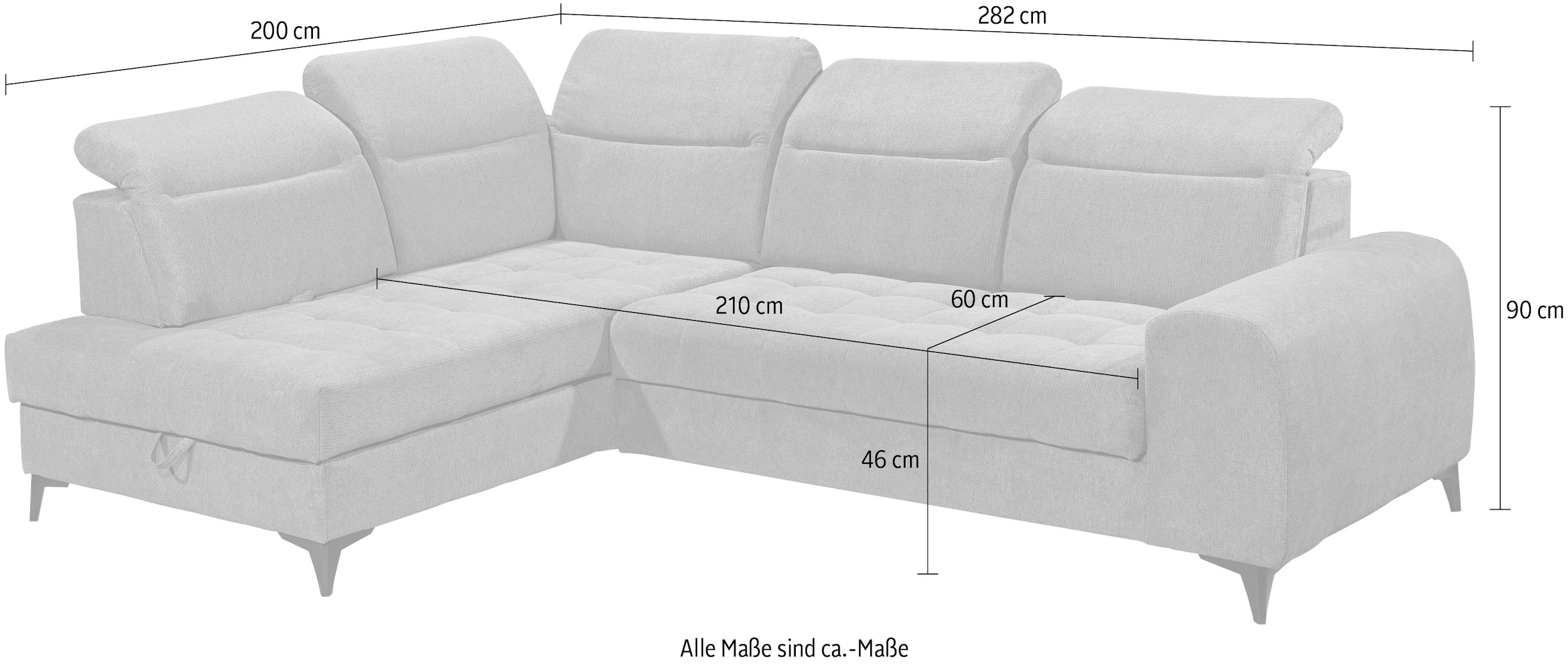 ED EXCITING DESIGN Ecksofa »Rockdale L-Form mit Bettfunktion, Bettkasten« Kopfteilverstellung, Sitztiefenverstellung & USB-Port