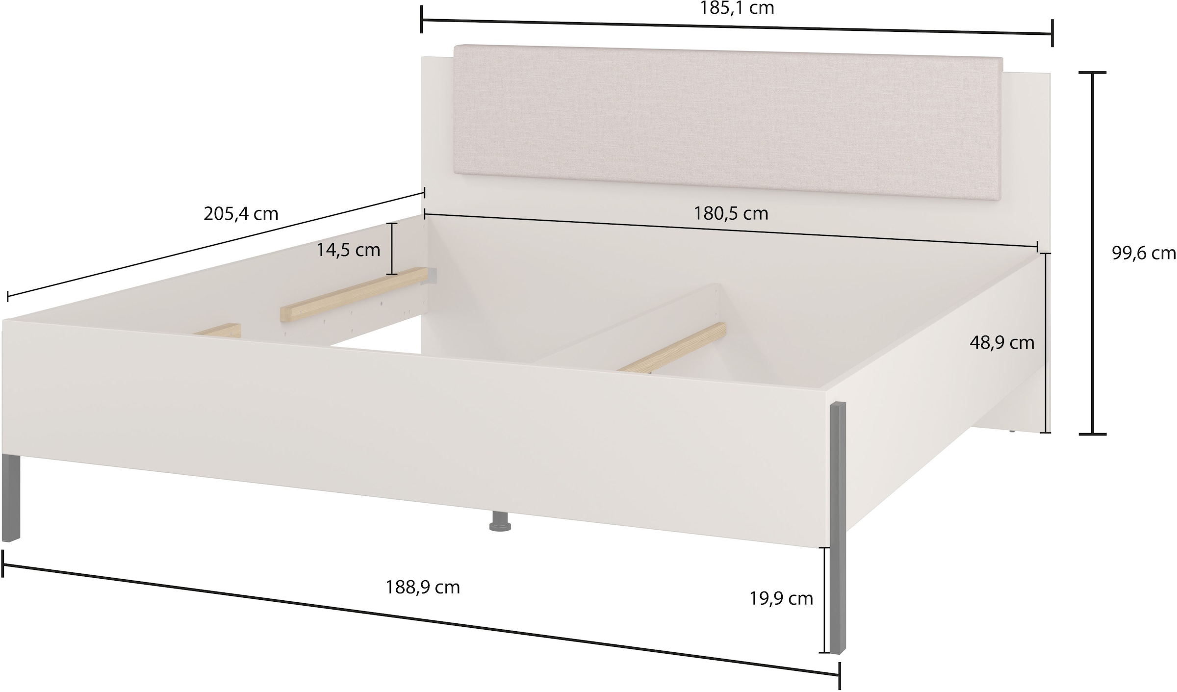 Home affaire Bett »Jukon, mit gepolstertem Kopfteil, Füße aus Metall, modernes Design«, (3 Breiten:100cm, 160cm und 180cm), in drei Größen, perfekt auch als Jugendbett