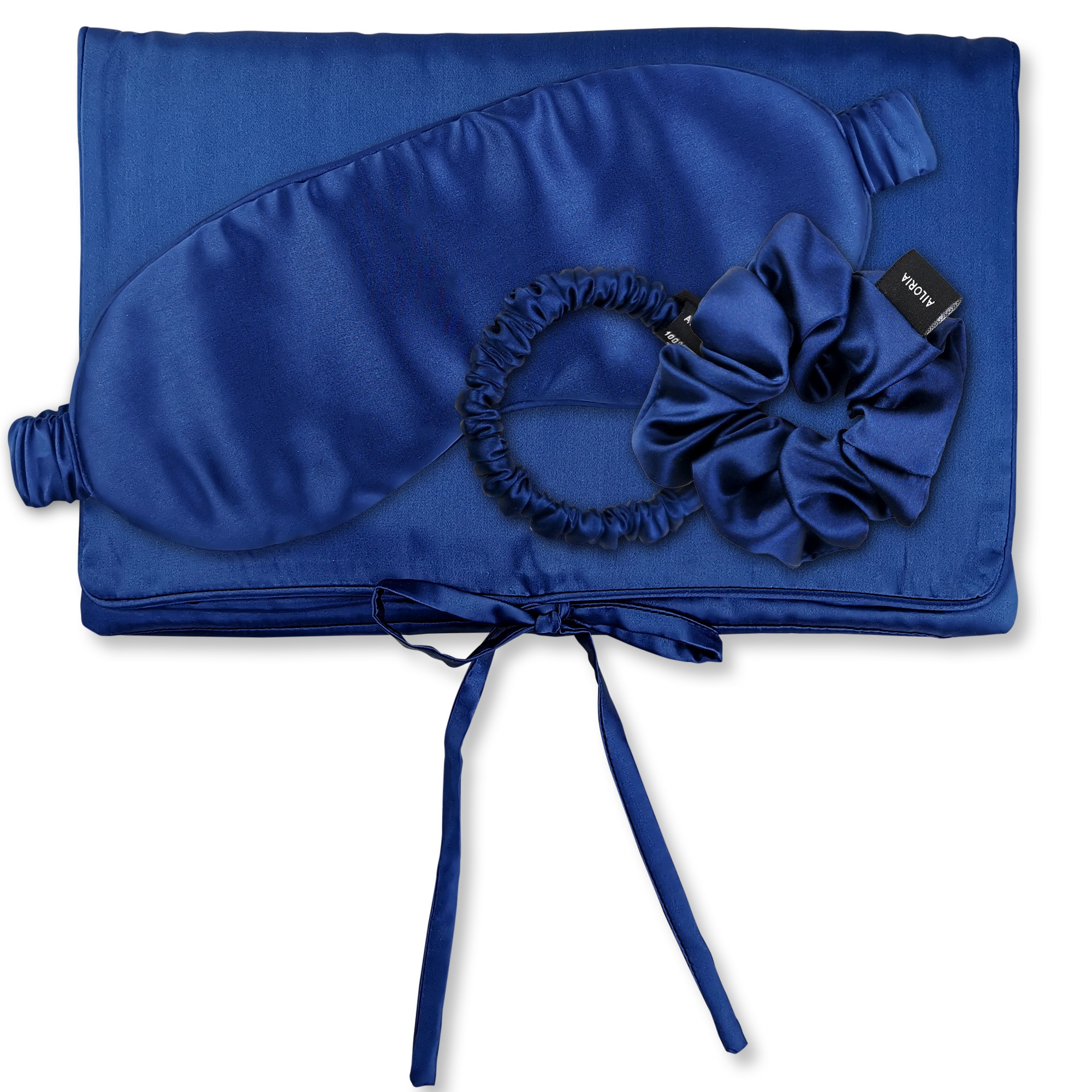 AILORIA, Damen, Seidentuch »Tasche, Schlafmaske, Scrunchie S & Scrunchie M TRAVEL SET«, Midnight Blue, Midnight Blue, Ideal für zu Hause oder auf 