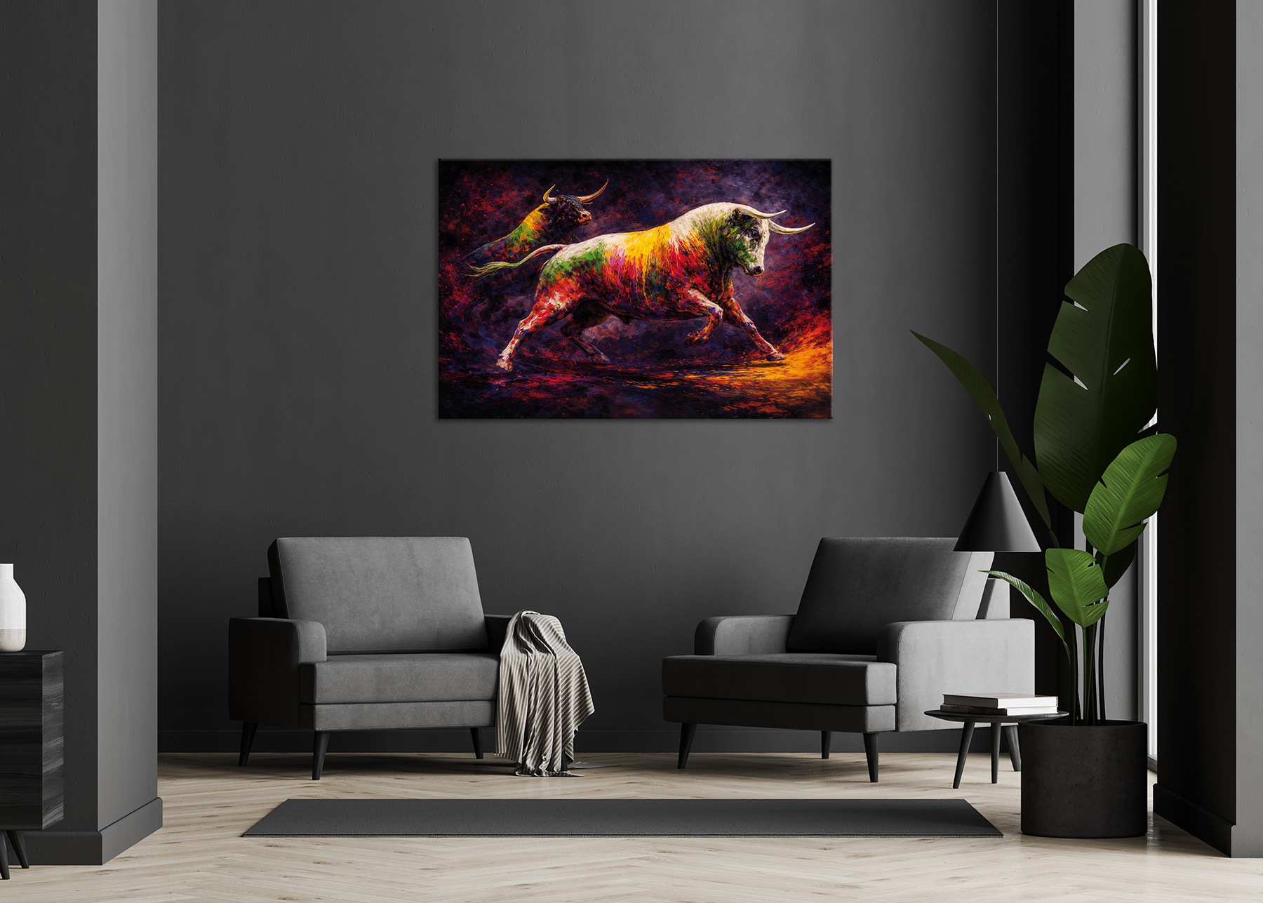 Bönninghoff Bild »Wandbild BUNTER STIER 78x118 cm – Leinwandbild Keilrahmen Deko modern« Kuh | Kühe | Tiere auf Keilrahmen gespannt