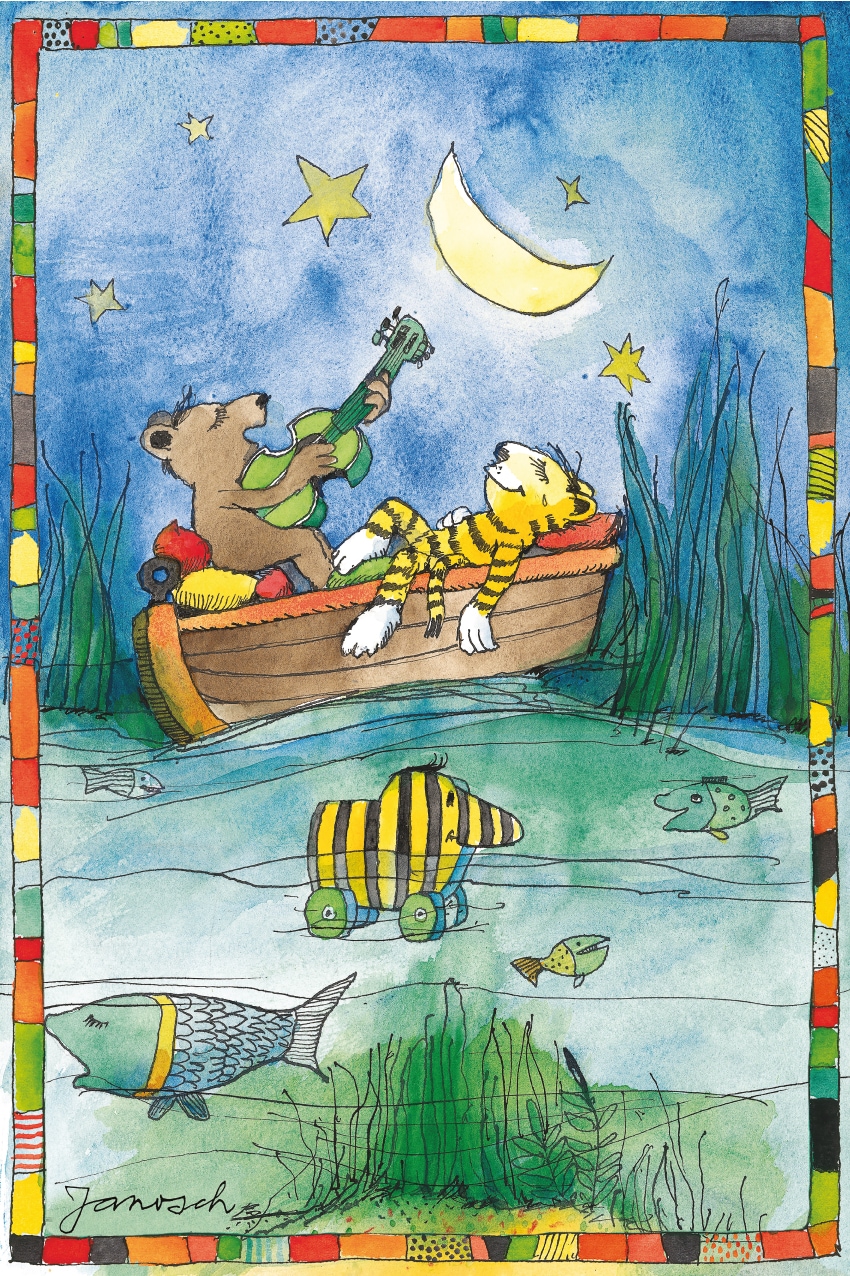 LuckyLinde Wanddekoobjekt »Der kleine Tiger und der kleine Bär im Boot«, (1 St.), Exklusive JANOSCH Kindermotive, Stahlschild