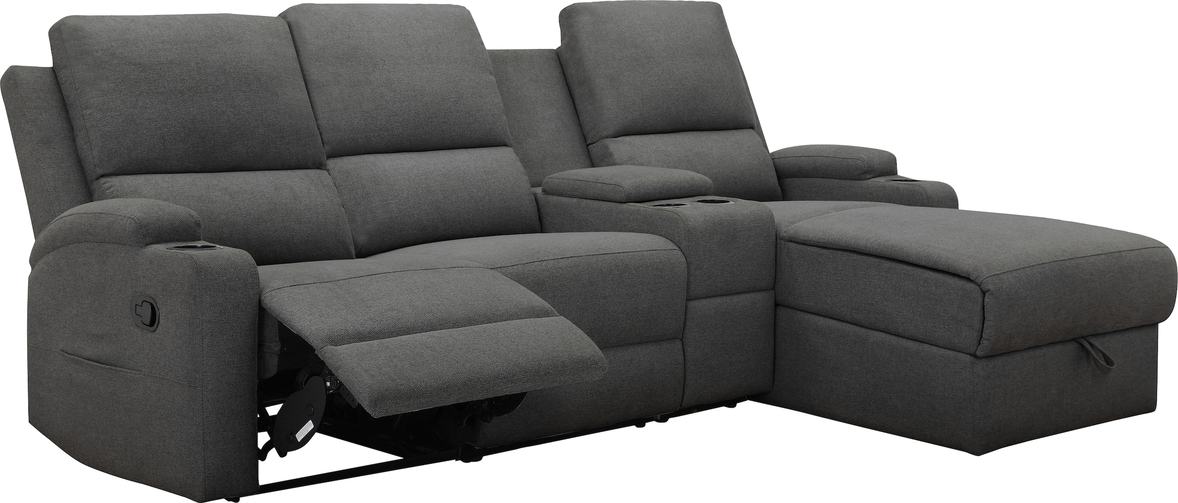 OTTO home Ecksofa »NAPORI Struktur, Multimediasofa, 3er Kinosessel XXL, L-Form« Kinosofa mit Relaxfunktion, Getränkehalter, Staufach und Staukasten