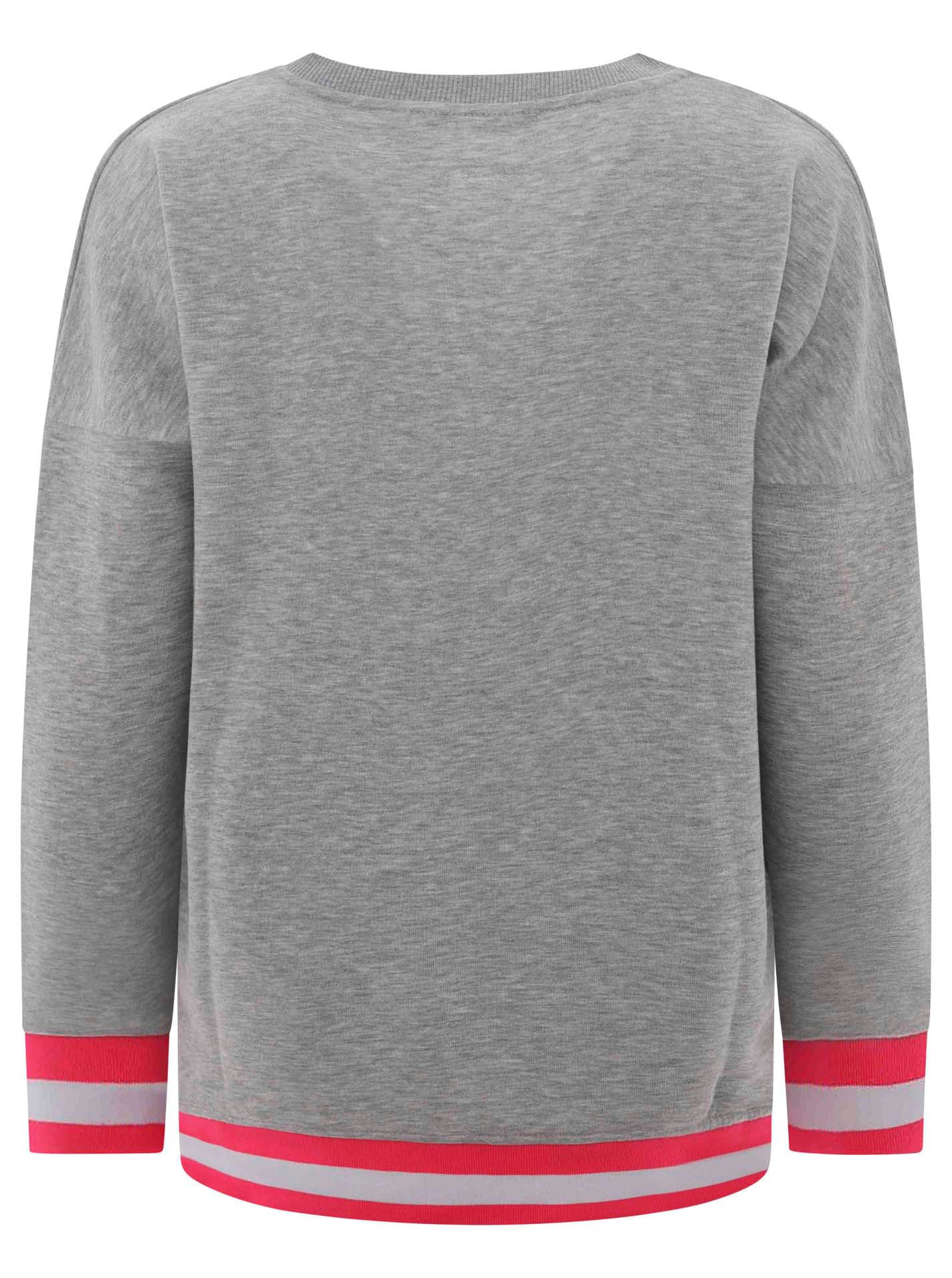 Zwillingsherz Sweatshirt, V-Ausschnitt, Langarm, Stickerei, hinten etwas länger geschnitten