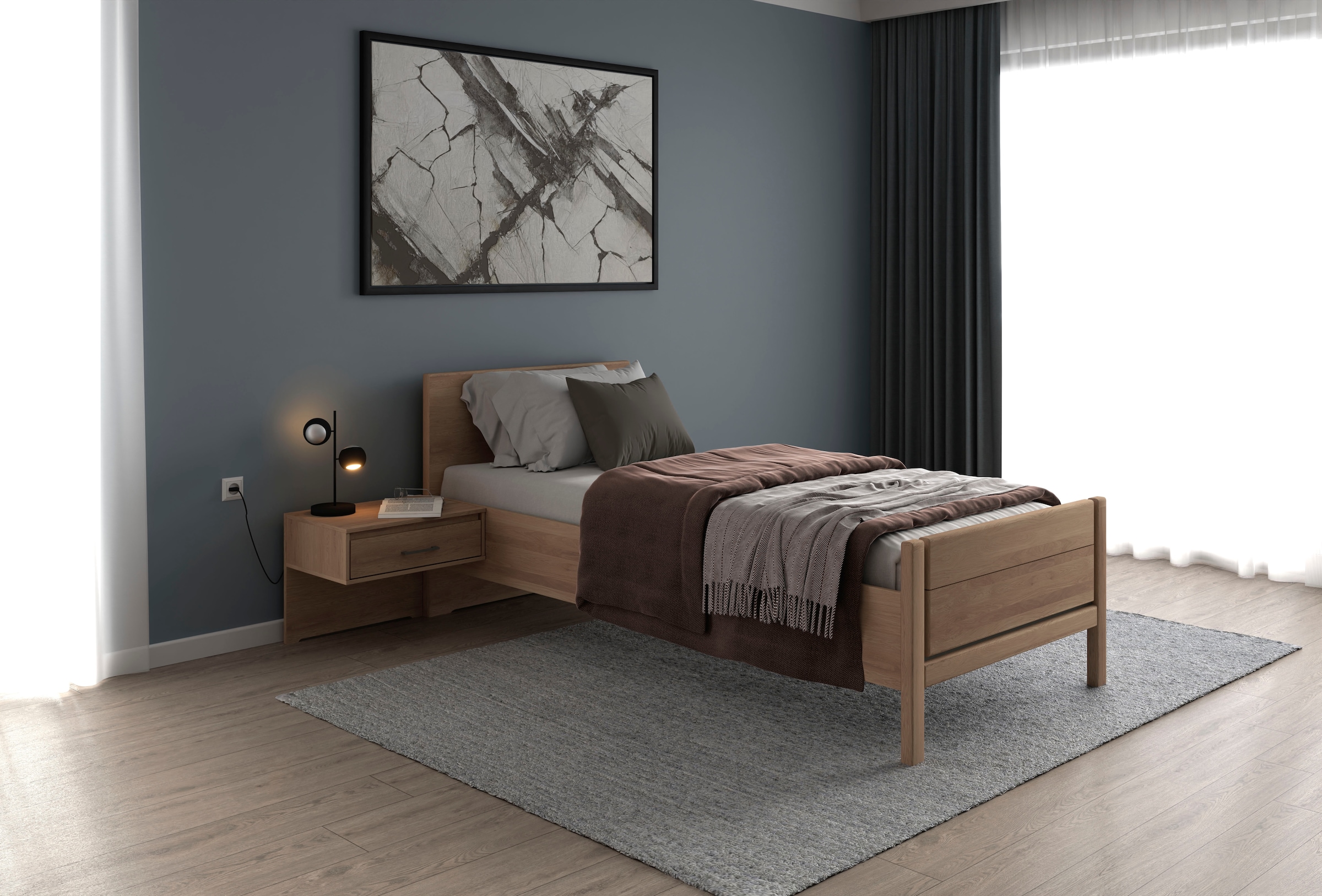 Musterring Holzbett »Sorrent, Bettgestell, Bettrahmen, teilmassiv Eiche«, (MADE IN GERMANY), Eiche teilmassiv, Liegehöhenverstellung, Stollenfußteil