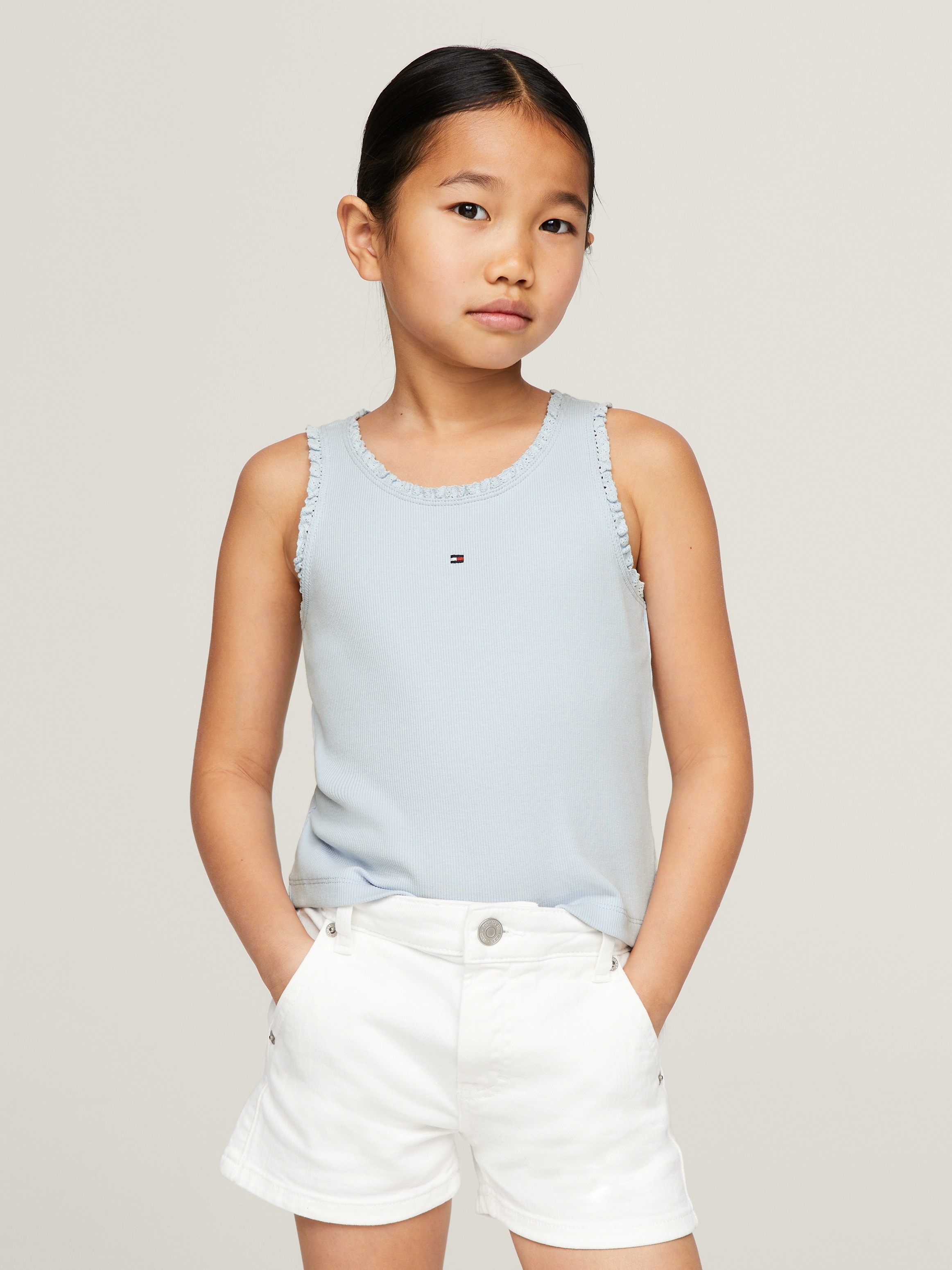 Tommy Hilfiger Tanktop »ESSENTIAL RIB LACE TANK TOP«, Kinder bis 16 Jahre, Rüsche am Auschnitt & Ärmel