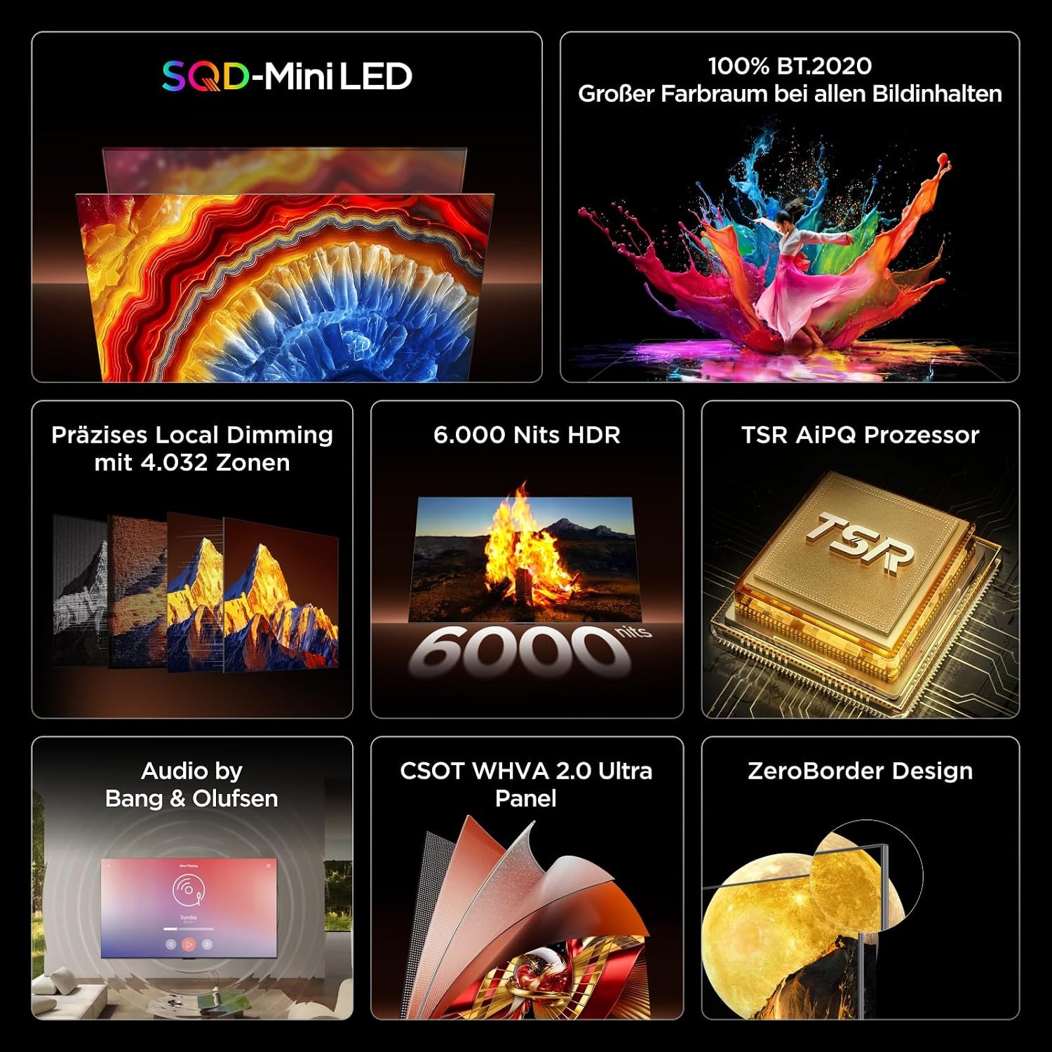 TCL Mini-LED-Fernseher »75C8LX1« 189 cm/75 ″ SQD-Mini LED, HDR 6000 Nits, 100%BT.2020, 144Hz, AiPQ Pro,Dolby Vision