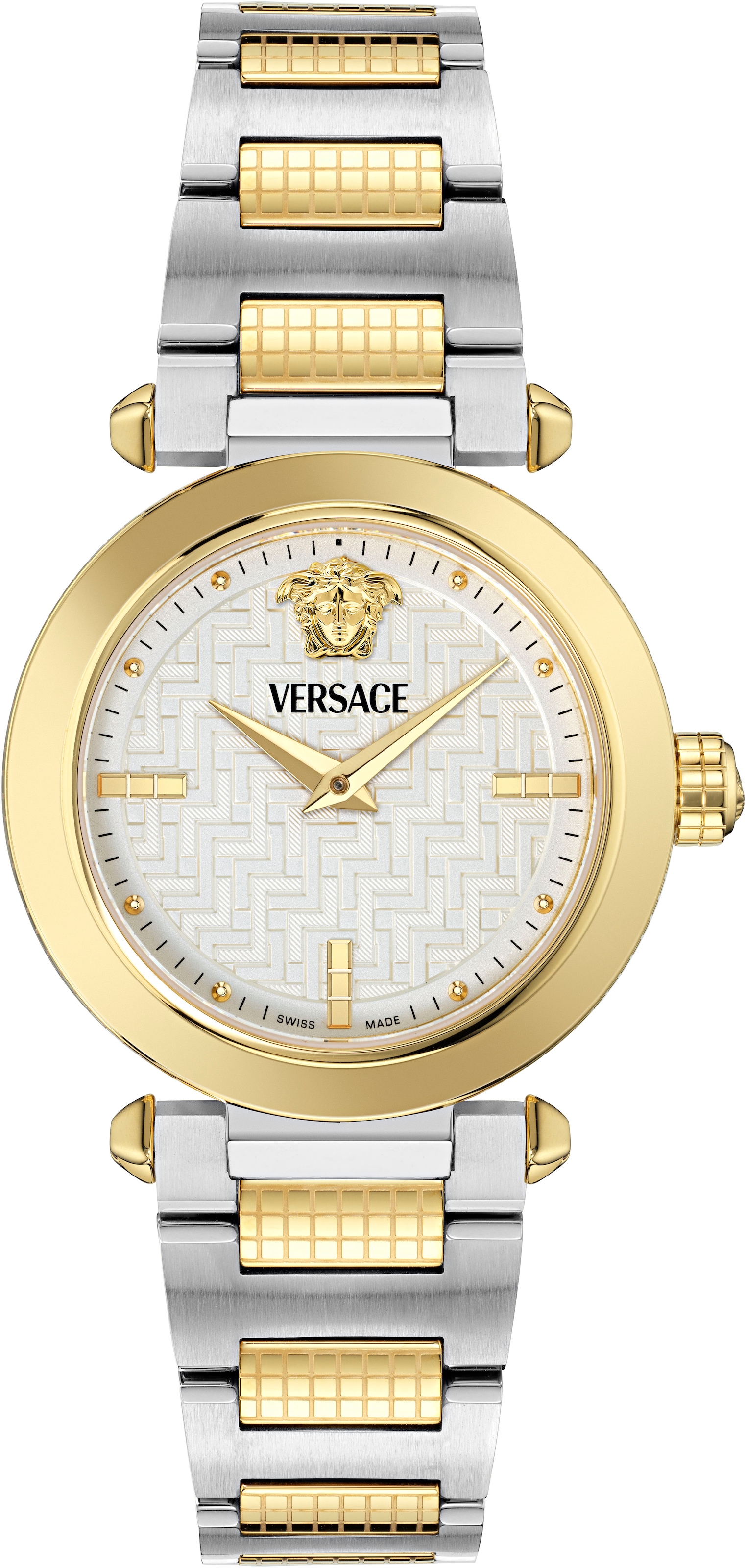 Versace Quarzuhr »VERSACE GREEK« Armbanduhr, Damenuhr, Swiss Made, Edelstahlarmband, analog