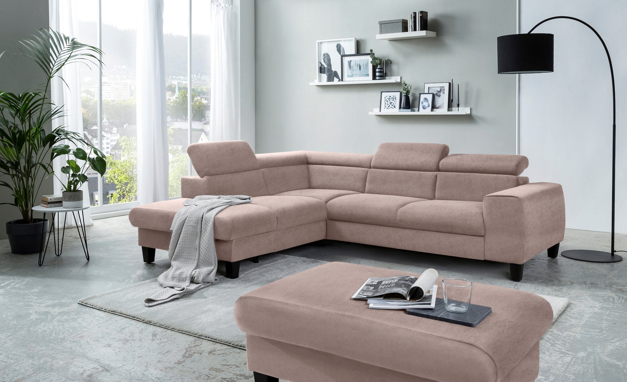 COTTA Polstergarnitur »Morven L-Form«, (Set), Set bestehend aus: Ecksofa mit Kopfteilverstellung & Hocker