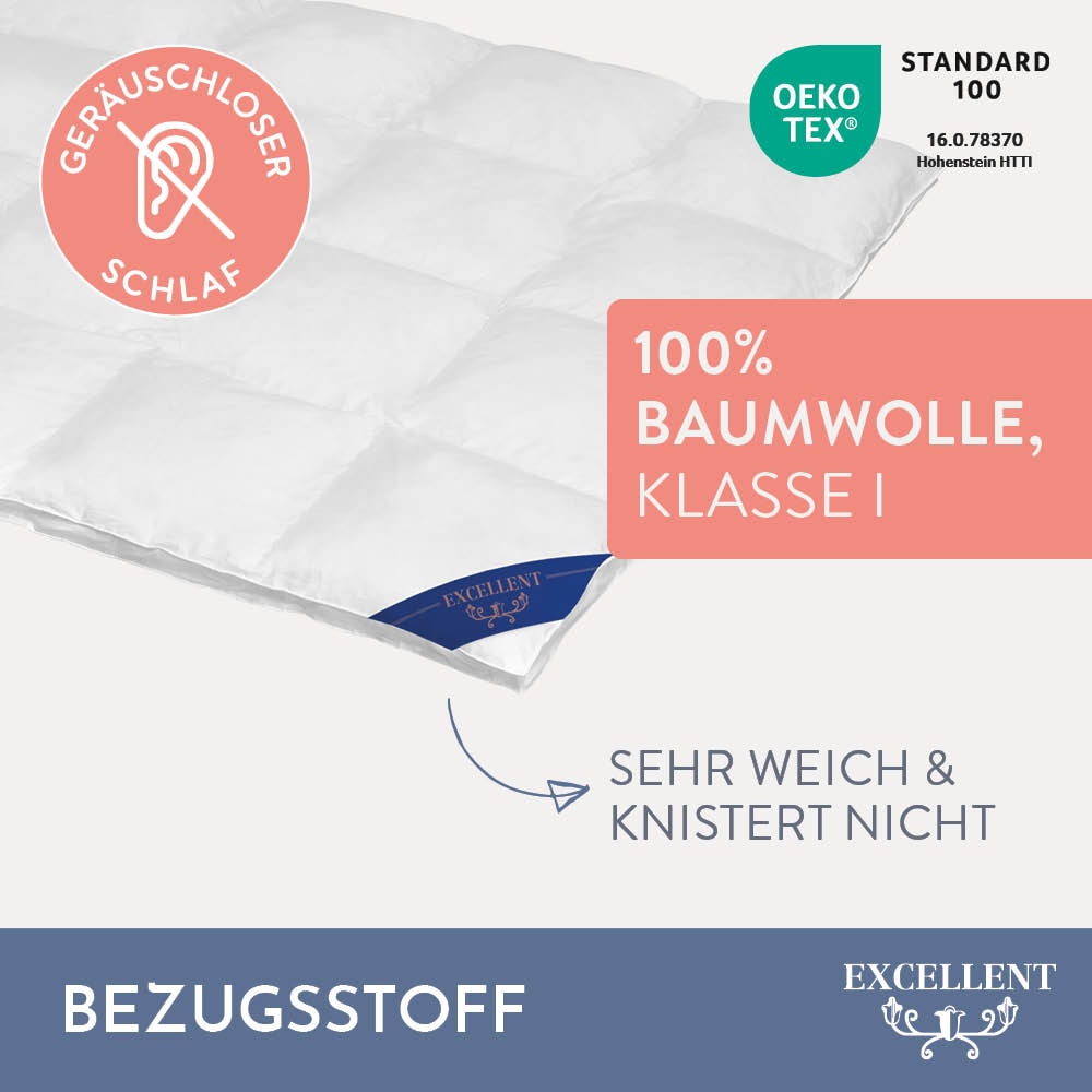Excellent Daunenbettdecke + Federkissen »Bettdecken-Set Zürich, 4-tlg., Herbst, Winter & weitere Wärmeklassen«, (Spar-Set, 4-tlg. Set), Bettdecke 2x135x200 und 155x220 cm & 2xKissen 40x80 & 80x80 cm