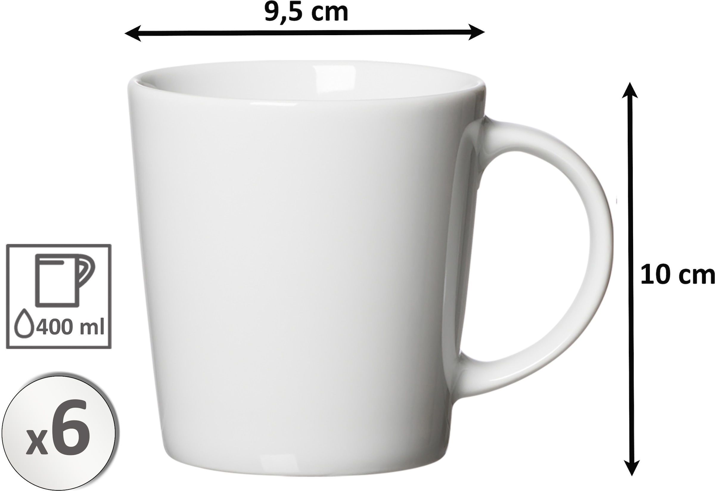 6 XXL Kaffeebecher Garantie (400 9,5 & 10 (Set, Jahren 3 Ritzenhoff mit cm Durchmesser), ml, Becher ml, 6-teilig 6 cm 400 »Malmö«, tlg., hoch, Breker