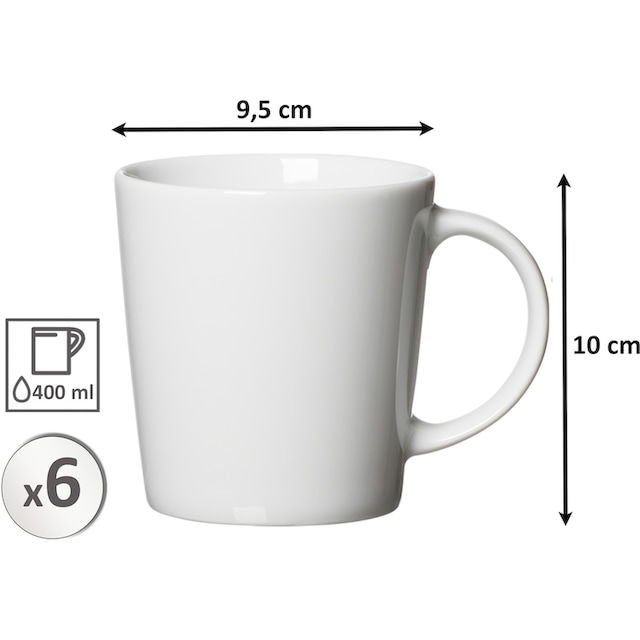 Ritzenhoff & Breker Becher »Malmö«, (Set, 6 tlg., 6 Kaffeebecher (400 ml,  10 cm hoch, 9,5 cm Durchmesser), 400 ml, 6-teilig mit 3 Jahren XXL Garantie